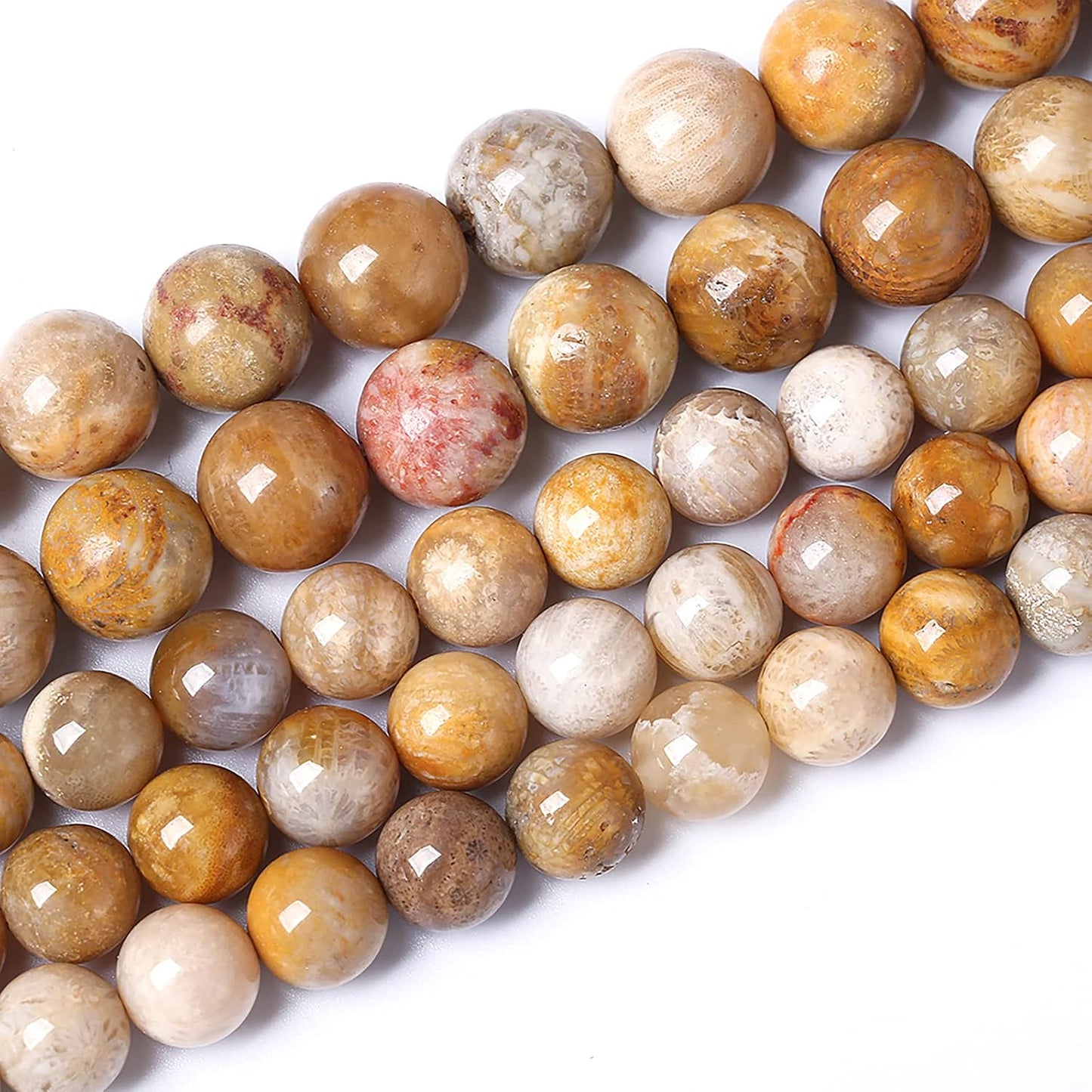 38pcs 10mm Natural Coral Jade Chrysanthemum Stone Beads Round Loose Beads for Jewelry Making,DIY Bracelet Necklace