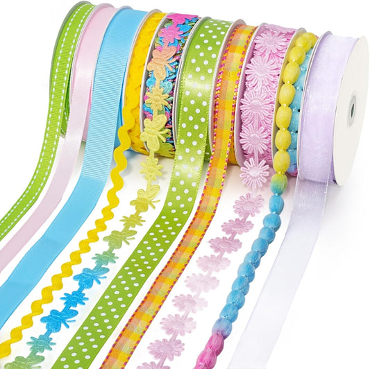 LaRibbons Pastel Ribbons for Crafts 10 Rolls Assorted Ribbon for Gift Wrapping, Hair Bows, DIY Crafts, Home Decor 46 Yards