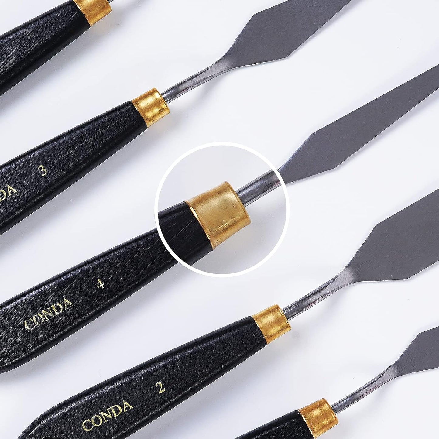 conda Palette Knife Painting Stainless Steel Spatula Palette Knife Oil Paint Metal Knives Wood Handle (Black 5 Piece)