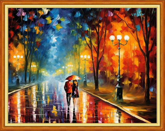 Redxing Stamped Cross Stitch Kits Full Range of Embroidery Starter Kits- Needlepoint Counted Cross Stitch Kits for Beginner Adults 11CT Printed Embroidery Kit-Romantic Night Stroll 16x20 inch