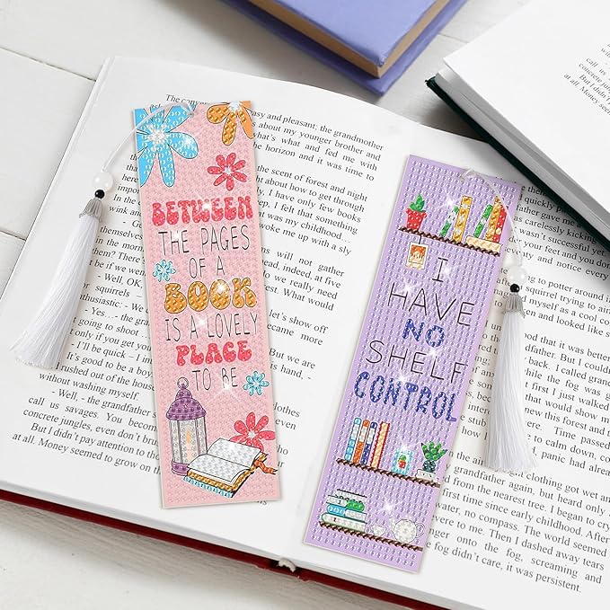 8 Pieces Book Lovers Diamond Art Bookmarks 5d Beaded Bookmark Acrylic Tassel Bookmark for DIY Making Beginners Kids Adults Arts Craft Supplies