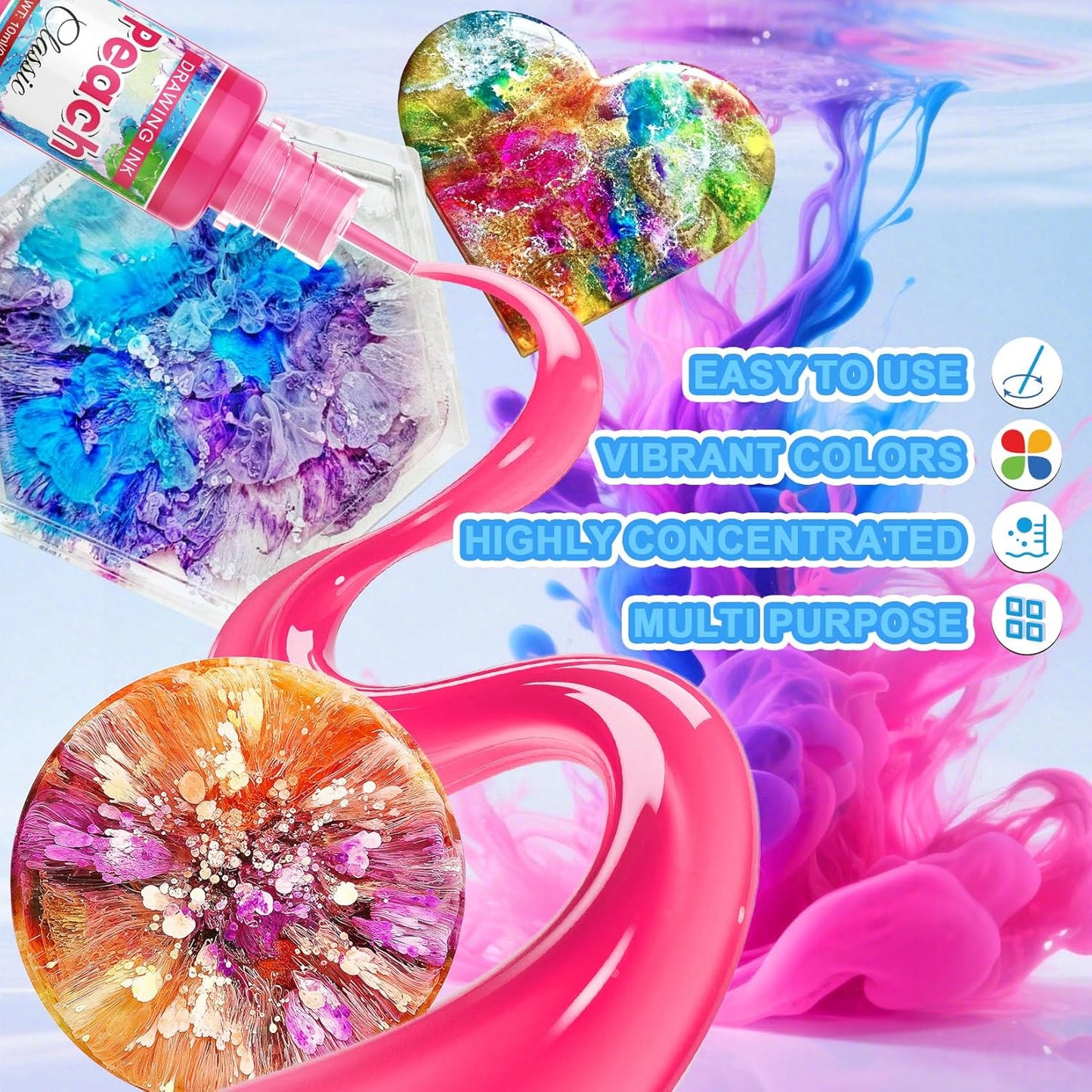 Alcohol Ink Set - 48 Bottles Vibrant Colors High Concentrated Alcohol-Based Ink, Concentrated Epoxy Resin Paint Color Dye Great for Resin Petri Dish, Coaster, Painting, Tumbler Cup Making(10ml Each)