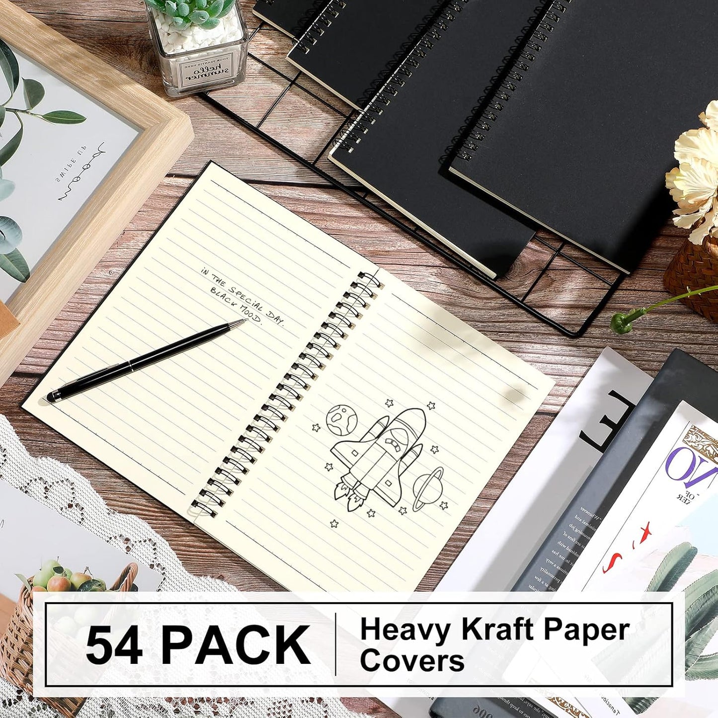 Yahenda 54 Pcs Spiral Notebook Bulk A5 Journal Lined 8.3'' x 5.5'' Writing Composition Paper Small Notepad Subject Notebook for Students Office Business Back to School Supplies (Black)