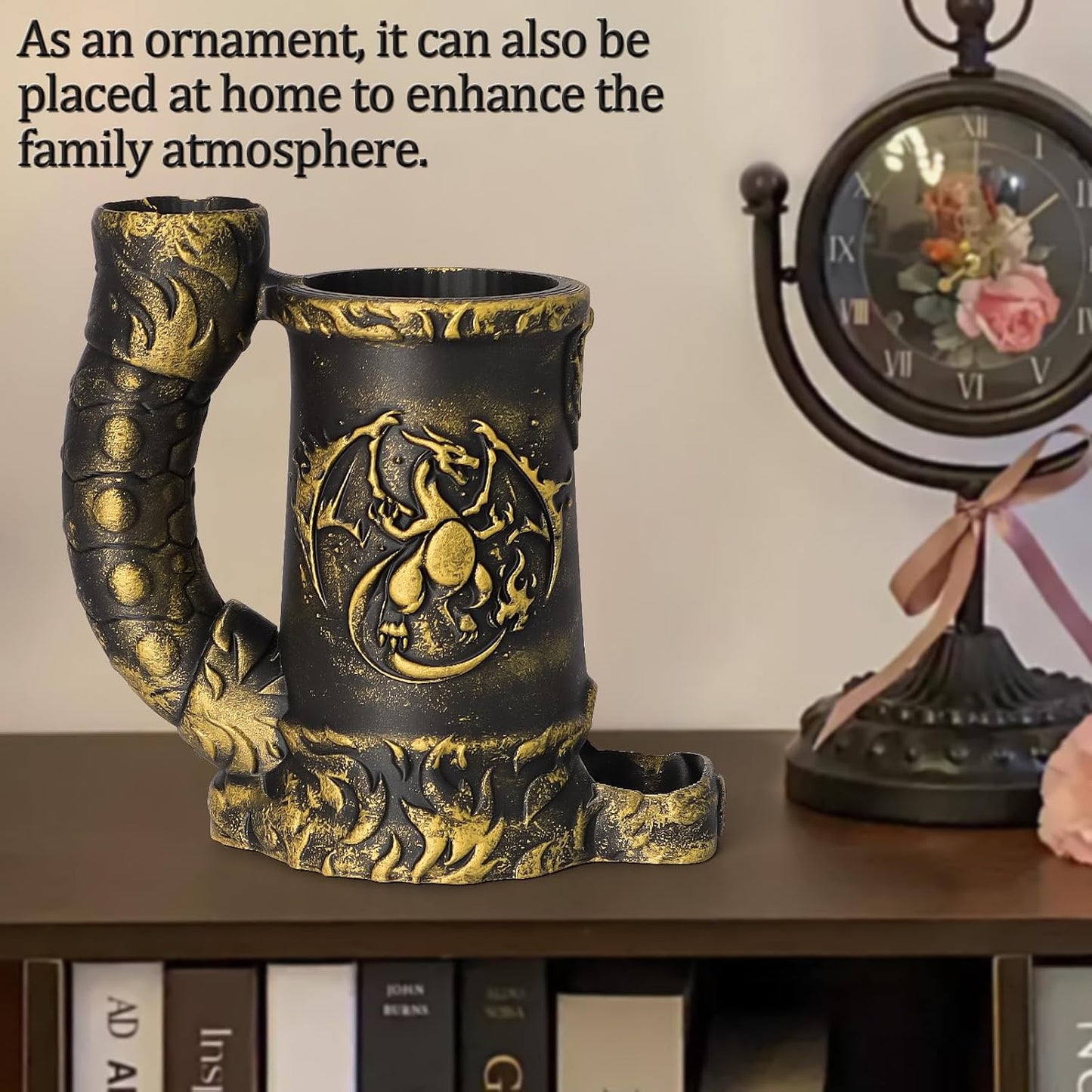 Mug Dice Tower - Dice Rolling Tower,(7PCS D20 Dice Set Included) for DND Gift and Dungeons and Dragon, Tabletop Games, Drink Holder, Tavern Style Board Game Roller (Gold)