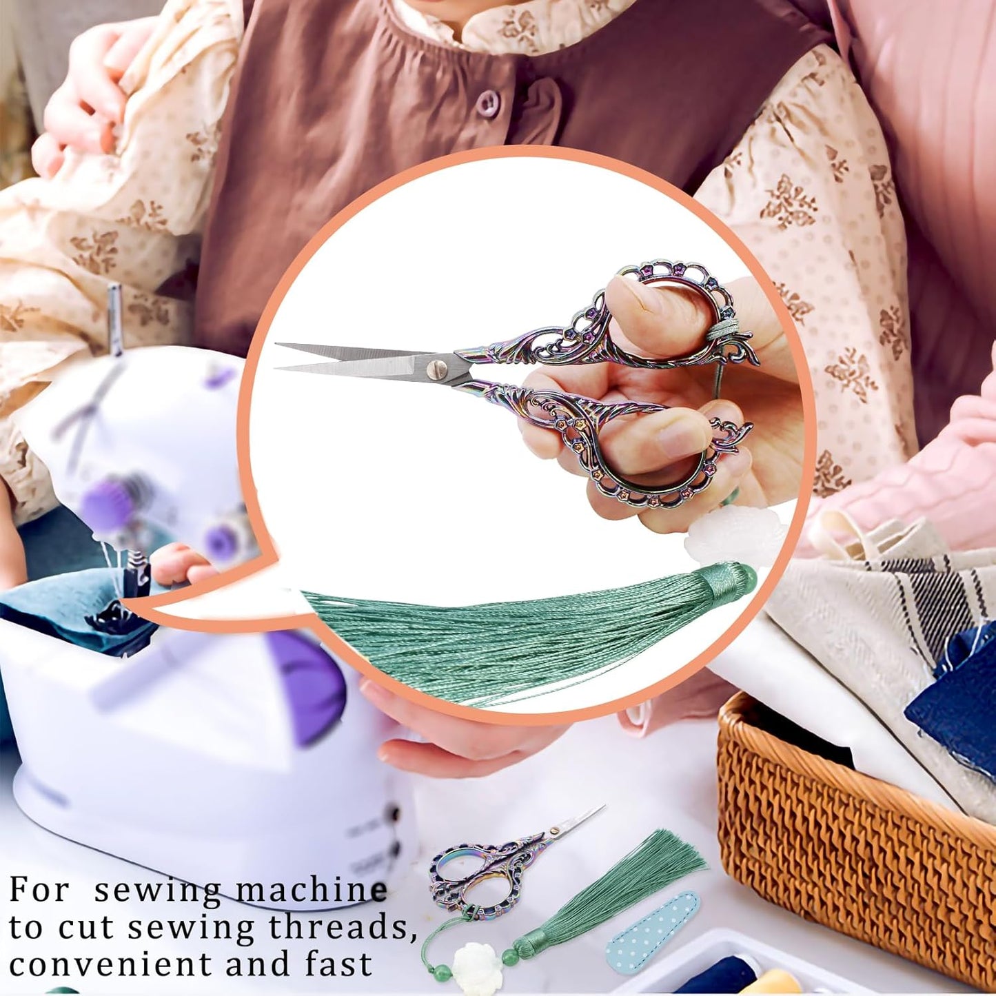 BIHRTC 4.5Inch Small Embroidery Scissors Stork Crane Scissor with Cover Tassel Bird Stainless Steel Tip Dressmaker Shears for Crafting Thread Cutting Sewing DIY Artwork Housework Cross