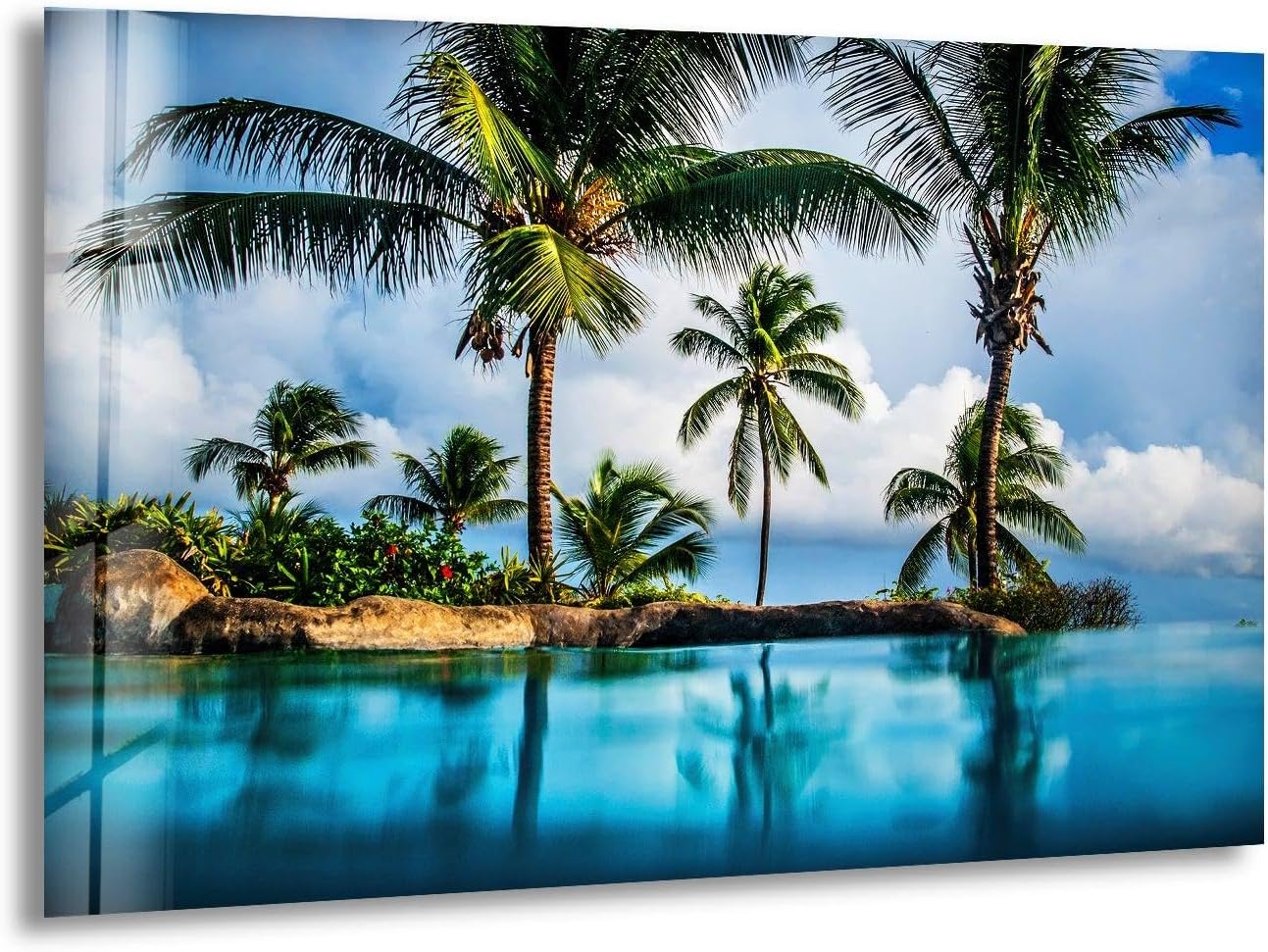 My Photostation.com Round 31,5'' Island & Blue Sea Glass Wall ArtTempered Glass Printing Wall Decor Large Wall Art Wall Hangings