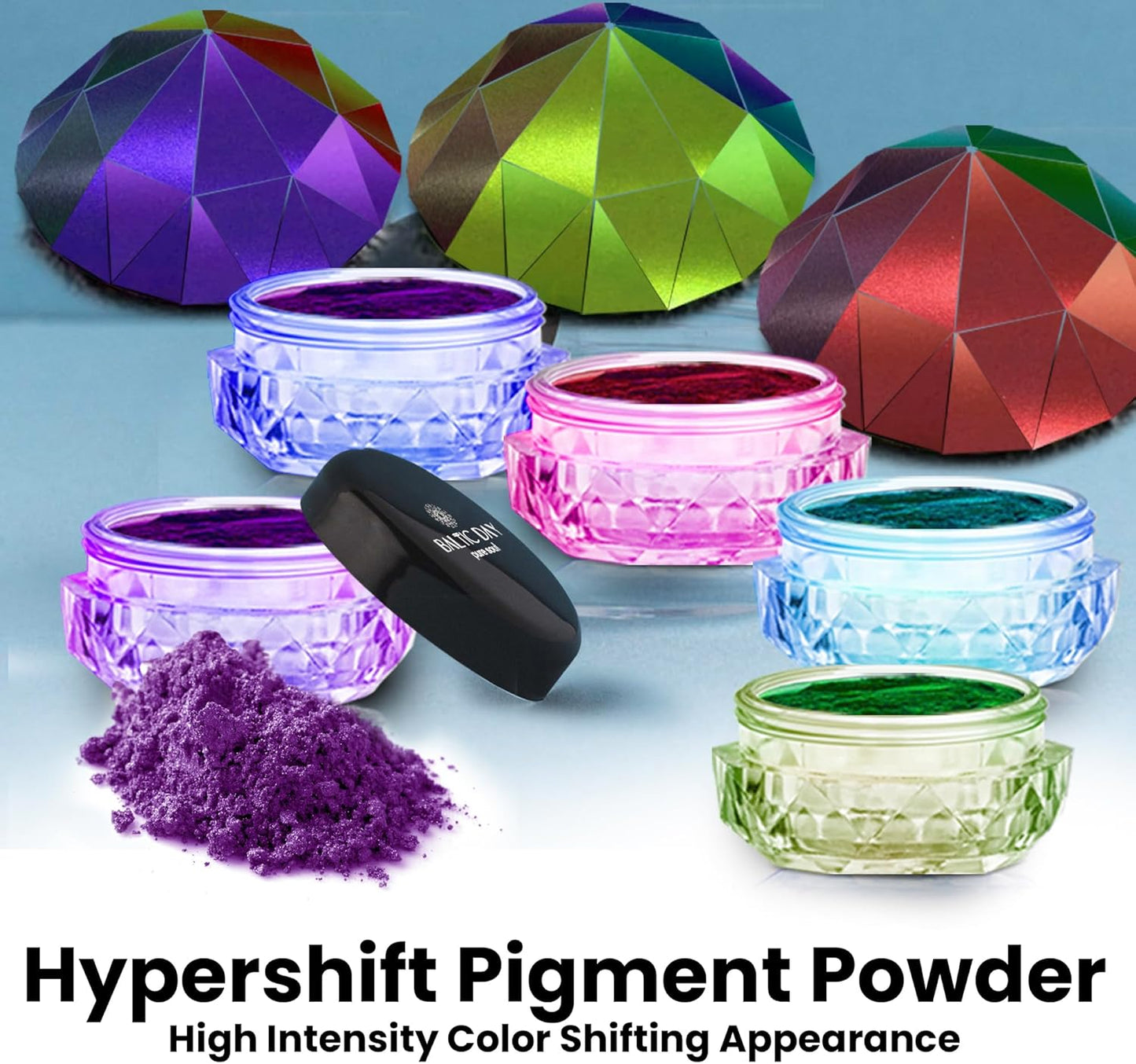 BALTIC DAY Intense Chameleon Mica Powder Set – 12 Hypershift Ultra-Fine Chrome Color Shift Pigments for Epoxy Resin, Tumblers, Nails, Paint & Soap Making