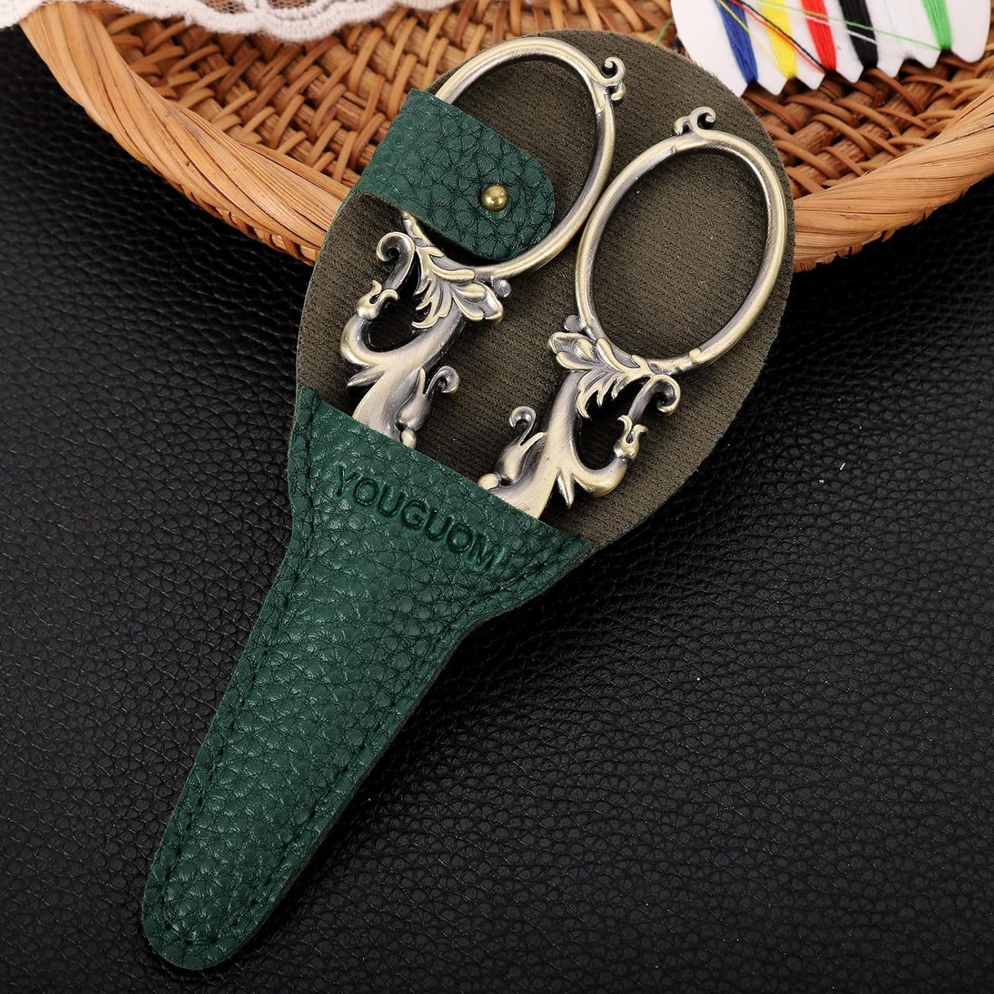 Sewing Craft Scissors, Multipurpose Sharp Scissors with Sheath for Art Home School Paper Thread Cutting Scissor, 5.3in Bronze Big Handles