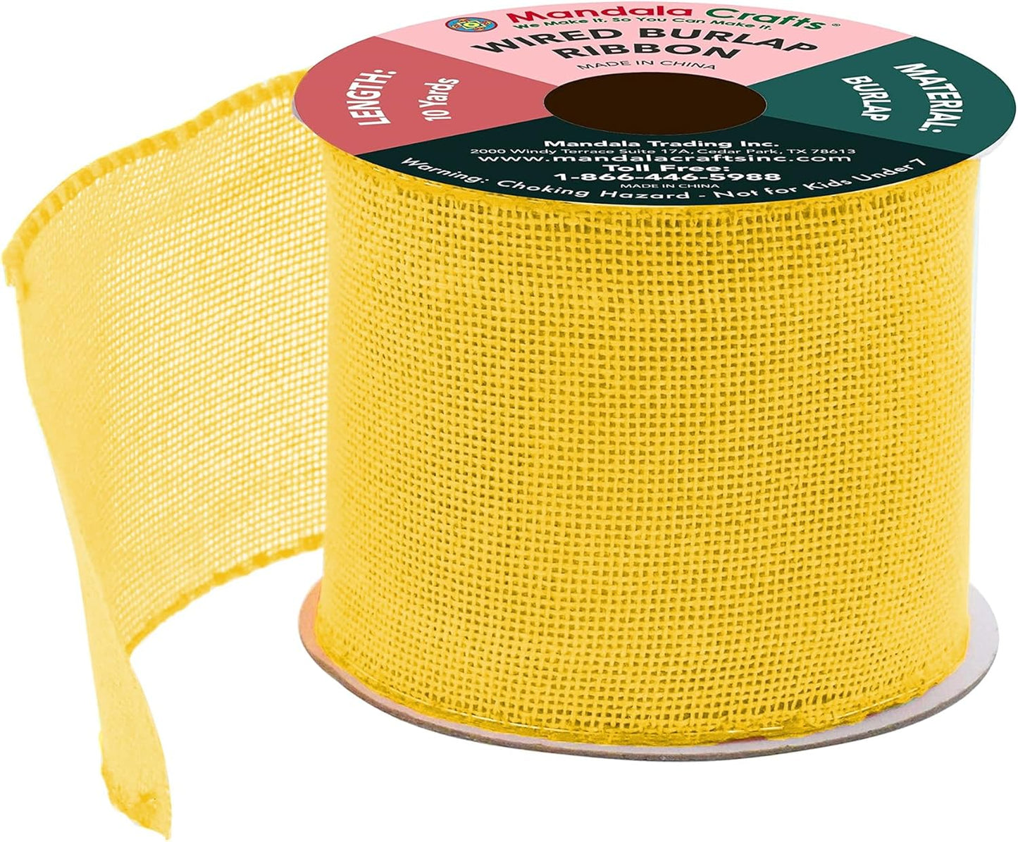 Mandala Crafts Yellow Burlap Wired Ribbon 3 Inches Wide Jute Ribbons for Crafts - 10 Yds Roll Rustic Burlap Wrap Trim Ribbons for Wreaths Bows Party Decoration