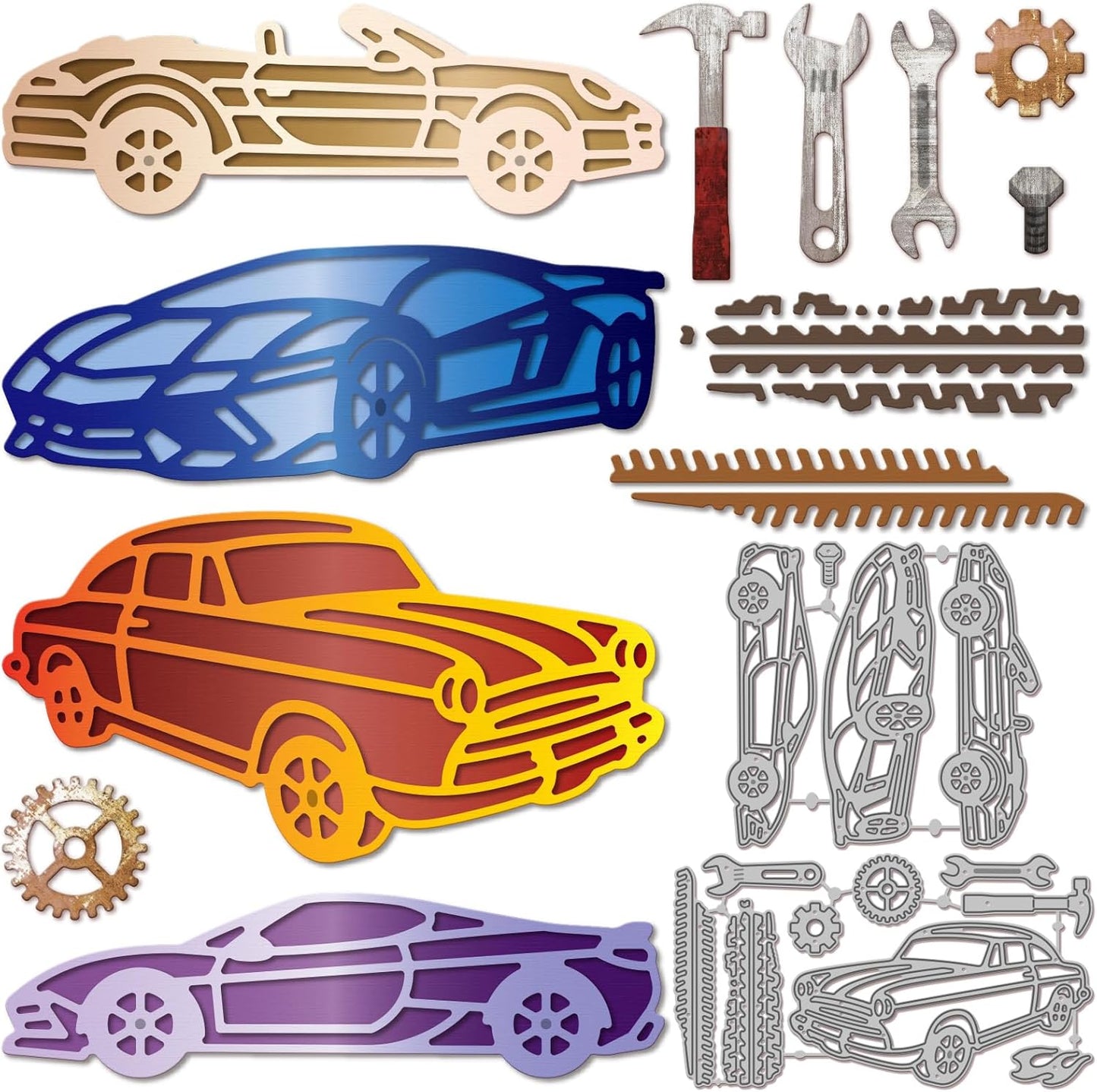 GLOBLELAND Sports Cars Cutting Dies for Card Making Repair Tools Die Cuts Tire Tracks Metal Border Die Cut Dies Stencils for DIY Scrapbooking Embossing Photo Album Craft Decor