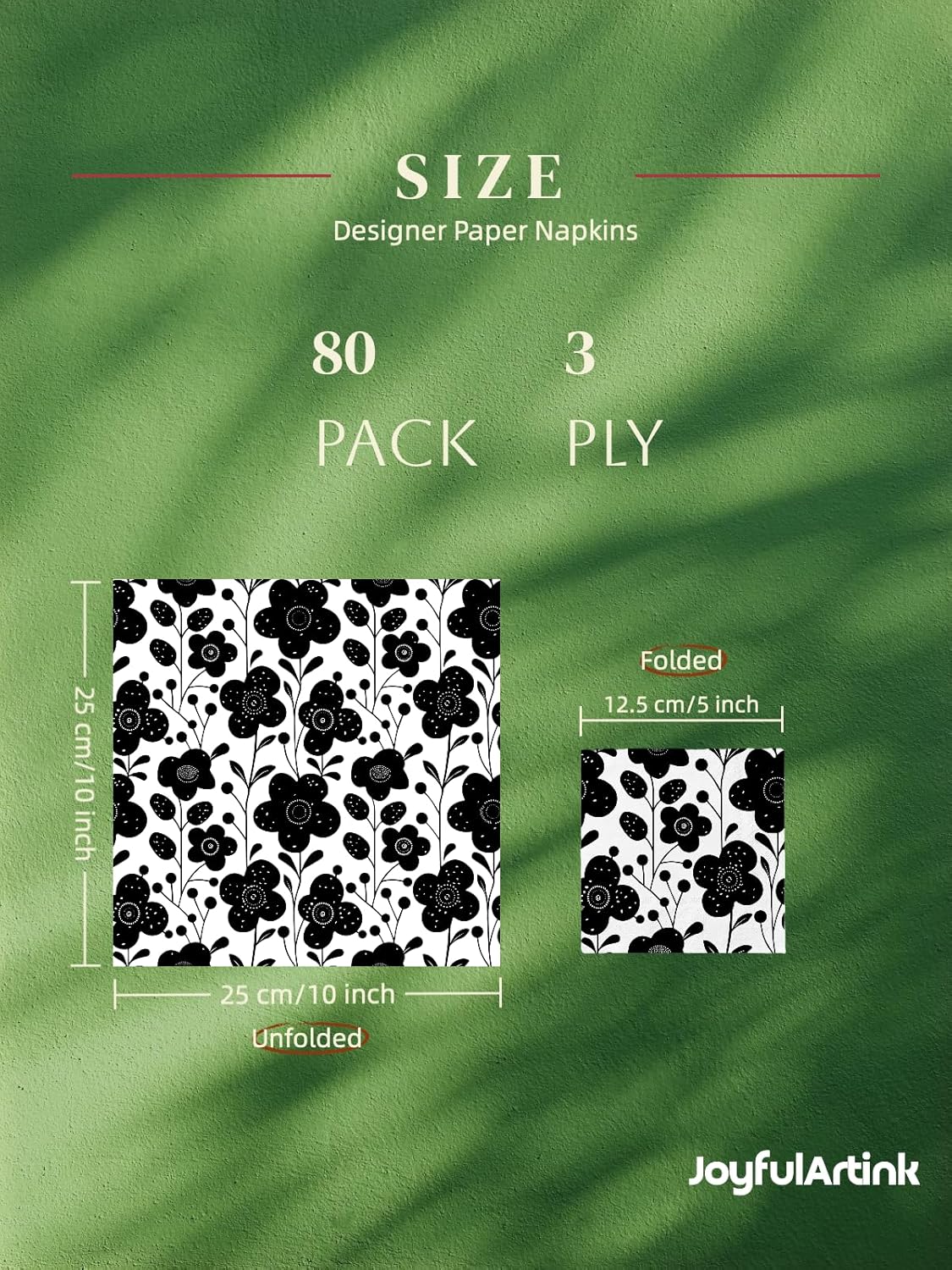 80 pack Designer Cocktail Beverage Napkins, 3-Ply 5x5-inches Disposable Decorative Fall Winter Guest Floral Black White Flower Napkin for Wedding Birthday Anniversary Party Baby Shower