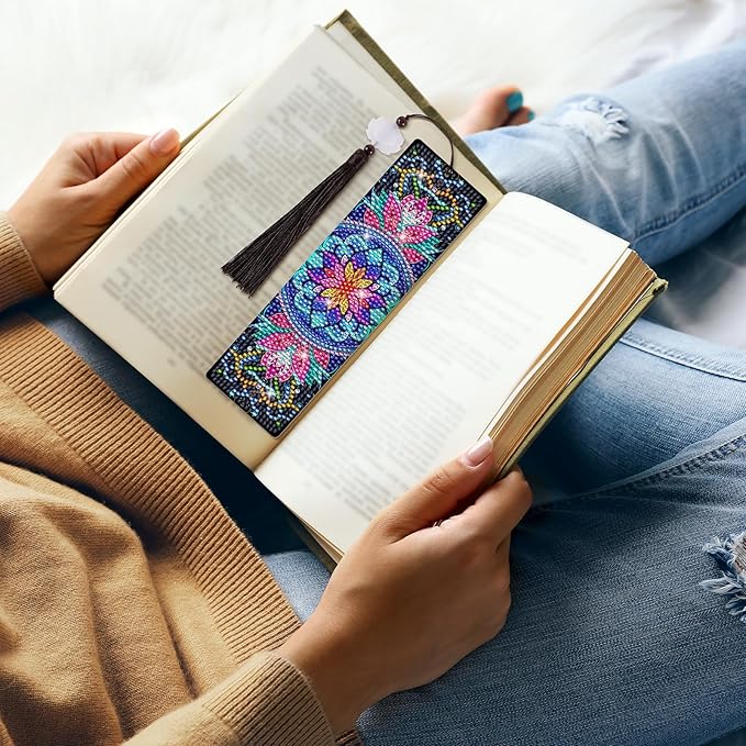 8 PiecesMandala Diamond Art Bookmarks 5d Mandala Beaded Bookmark Acrylic Tassel Bookmark for DIY Making Beginners Kids Adults Arts Craft Supplies (Mandala)