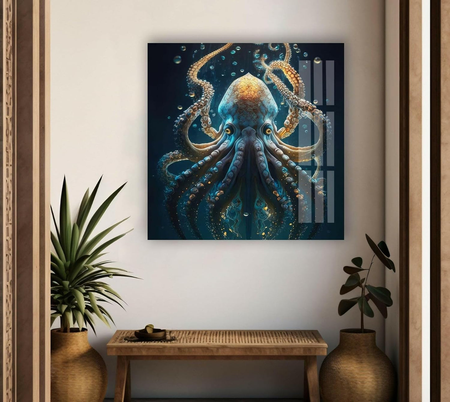 My Photostation.com 24Wx30H'' Underwater Blue Octopus Glass Wall Art Tempered Glass Printing Wall Decor Large Wall Art Wall Hangings