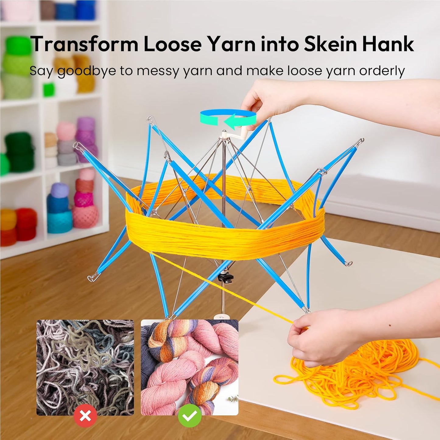 Yarn Swift, Yarn Umbrella Swift for Crocheting, Holder for Skeins Flexible Lightweight Foldable Design, Height & Diameter Adjustable to Suit Space, Ideal Helper for Yarn Knitting Enthusiasts