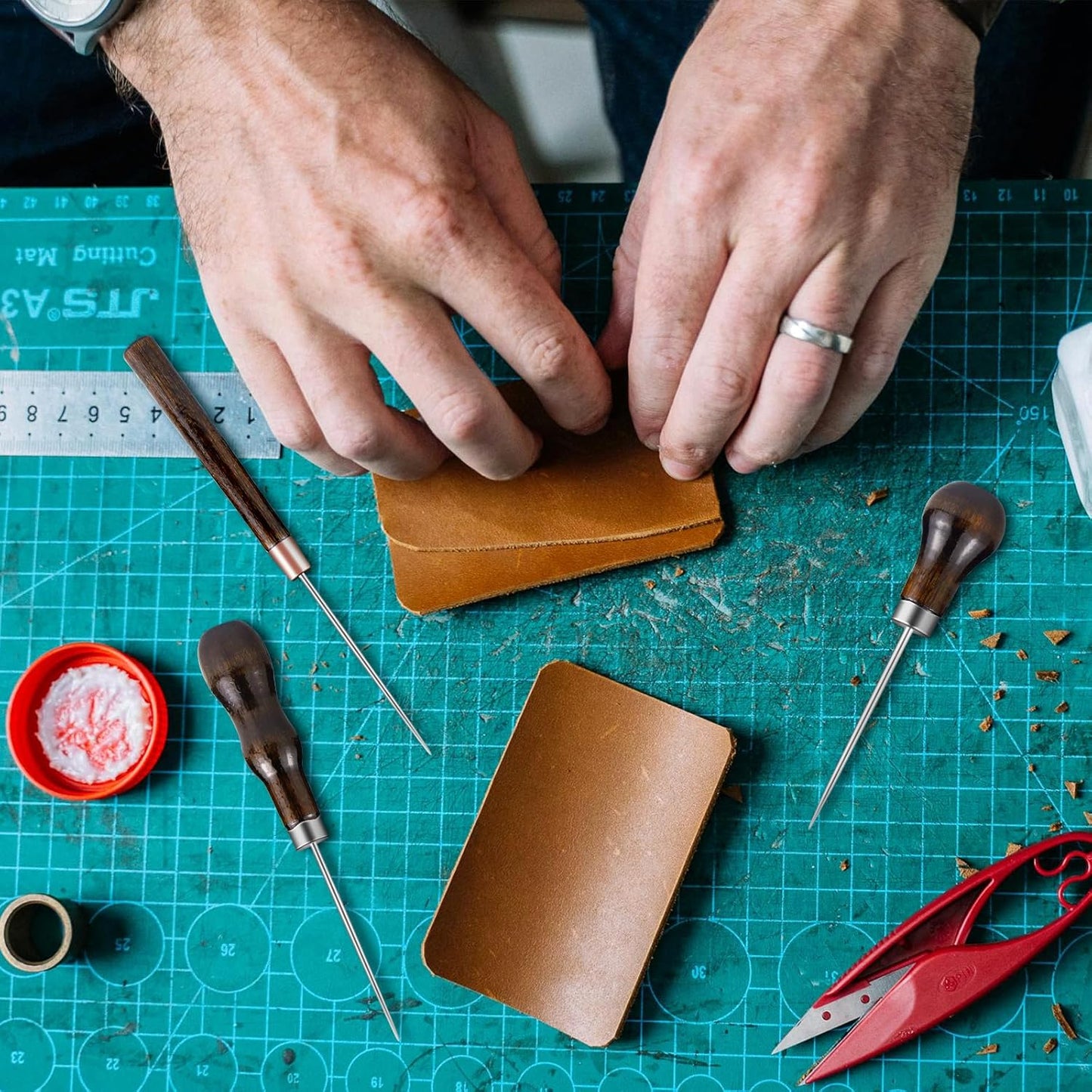 6 PCS Awl Tool Set, Leather Punch Stitching Marking Awl Tool, Gourd Shape Handle Punch Tool for Leather Sewing, Marking, Crafts Wood, Shoe Repair