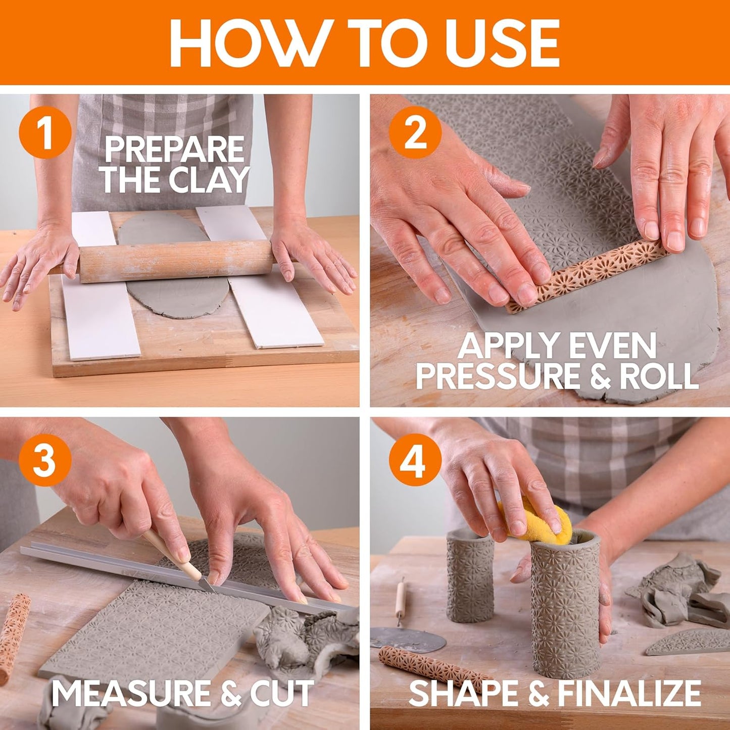 Byllstore Clay Texture Rollers | 10-Pack | 5 in x 0.65 in | Premium Pottery Tools