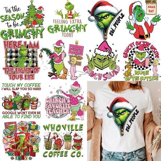 Christmas Iron on Decals Transfer, Funny Christmas Heat Transfer Stickers Iron on Patches for Clothes T-Shirts Pillow Cover Hoody Bag Xmas DIY Craft Supplies Vinyl Stickers (12PC-B)