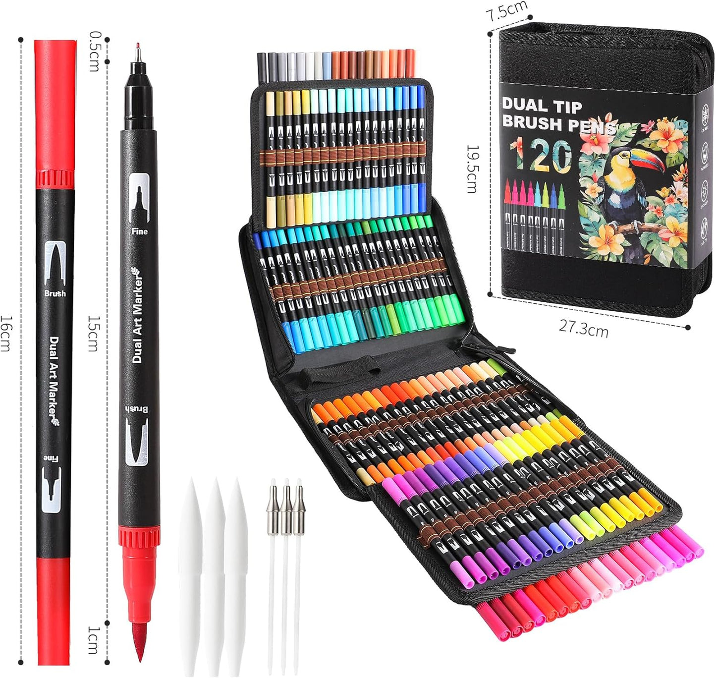 Dual Tip Markers, Double Brush Art Markers Set with Fine Tip and Brush Tip for Adult Coloring Book, Hand Lettering, Calligraphy & Drawing, Art Supplies Kit for Kids and Adults (120 Colors)