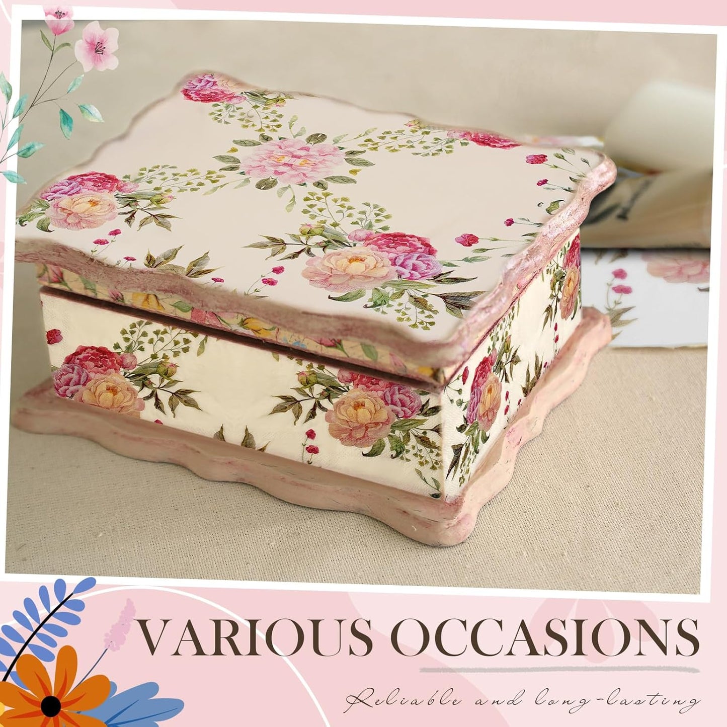 Crtiin 20 Pack Assorted Floral Napkins for Decoupage Toilet Napkins Flower Cocktail Decorative Paper for Birthday Party Beautiful Gorgeous, 20 Styles Each 6.5 inches(Style 5)