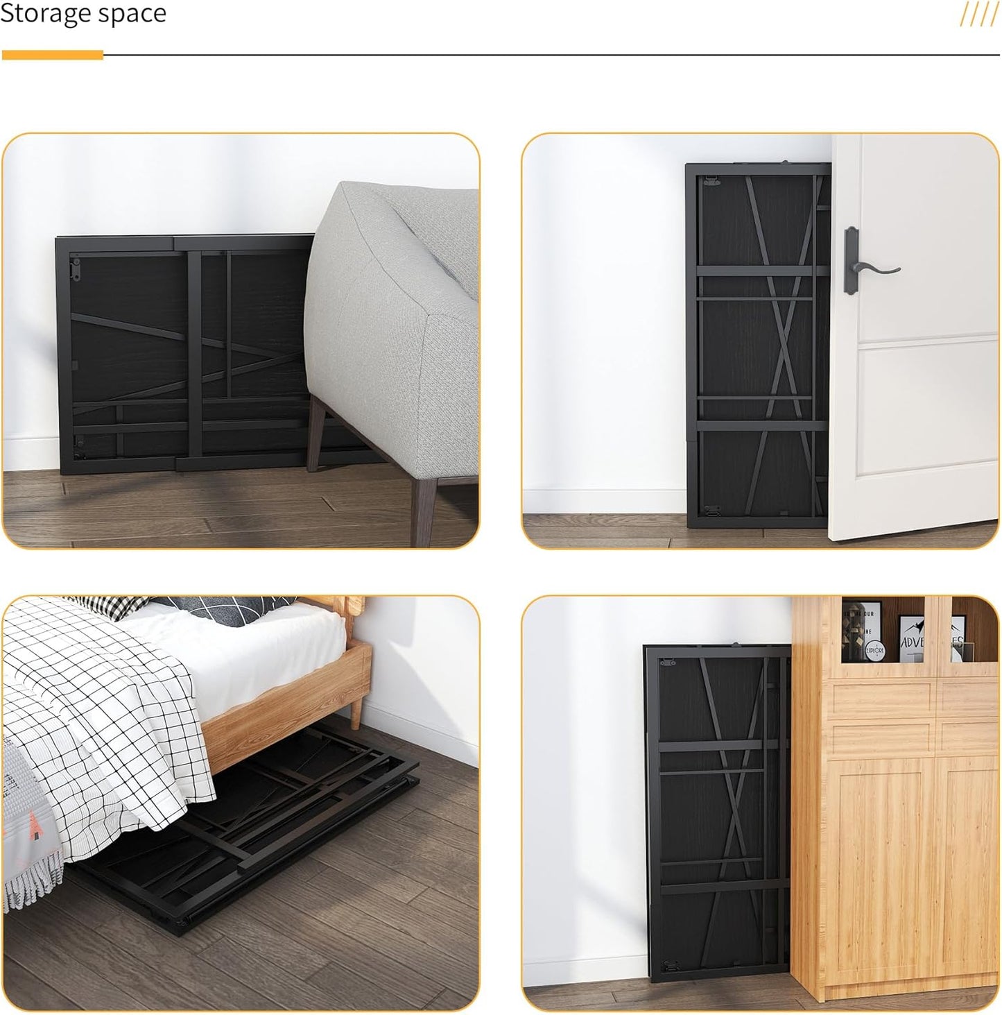 Narrow Folding Computer Desk 35 inch, Writing Gaming Computer Desk for Small Spaces, No Assembly Required Small Office Table, Black