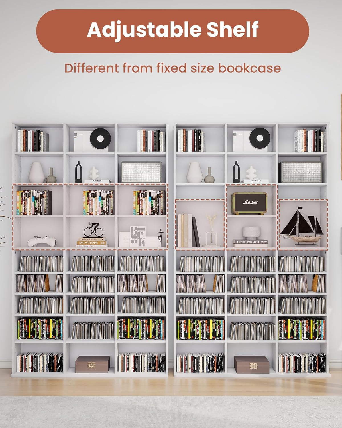 DVD Storage Shelf with Adjustable Shelves, 8-Tier Modern Media Tower for CDs, DVDs, Video Games, DVD Rack Cabinet Organizer for Living Room, Bedroom, Office