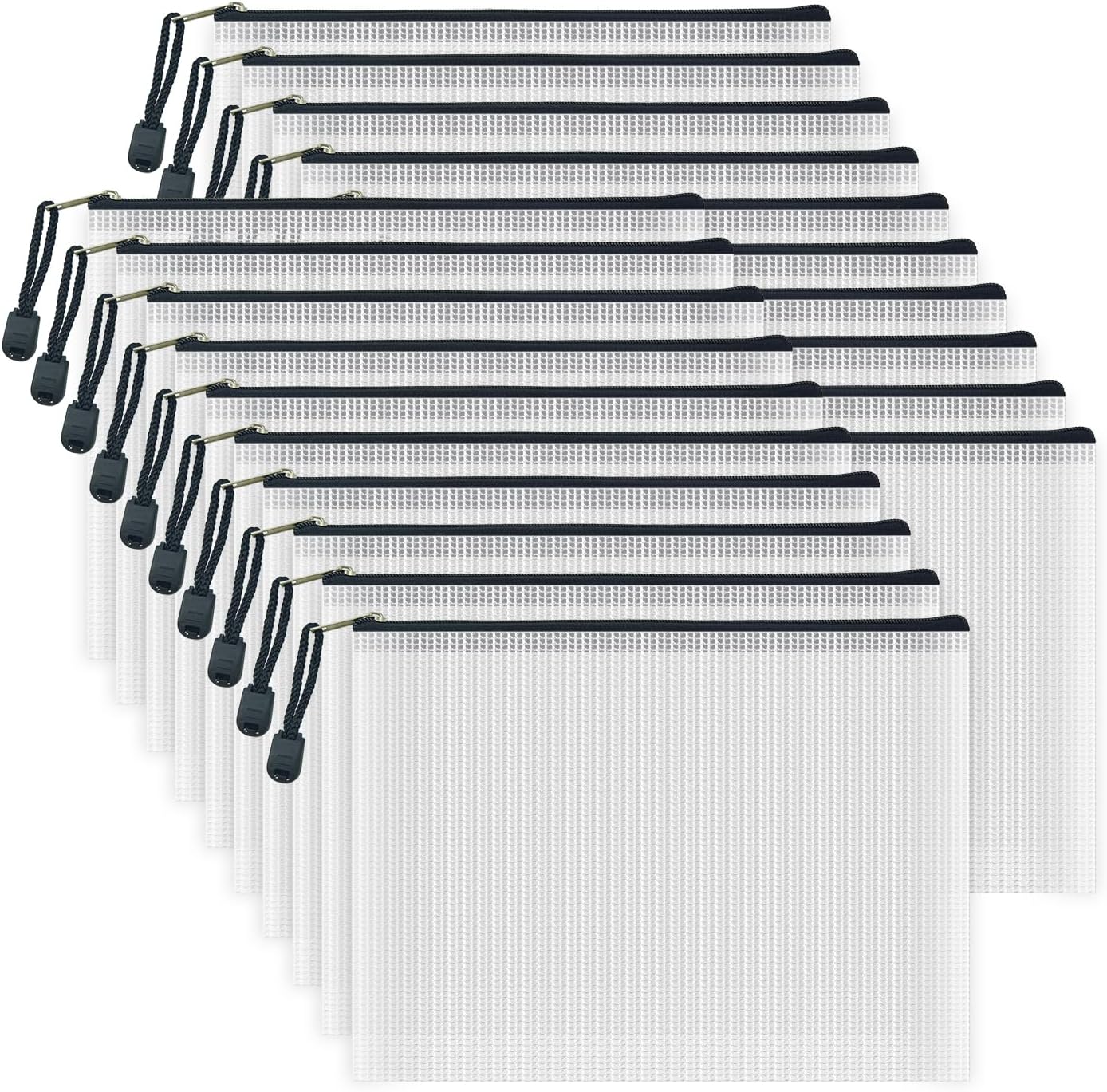 AUSTARK 20 Pcs Zipper File Bags, Plastic Mesh Pouch, Board Game Storage Bag, Waterproof Bags for Office School (A5 Size 9.2''x6.7'', White and Black)