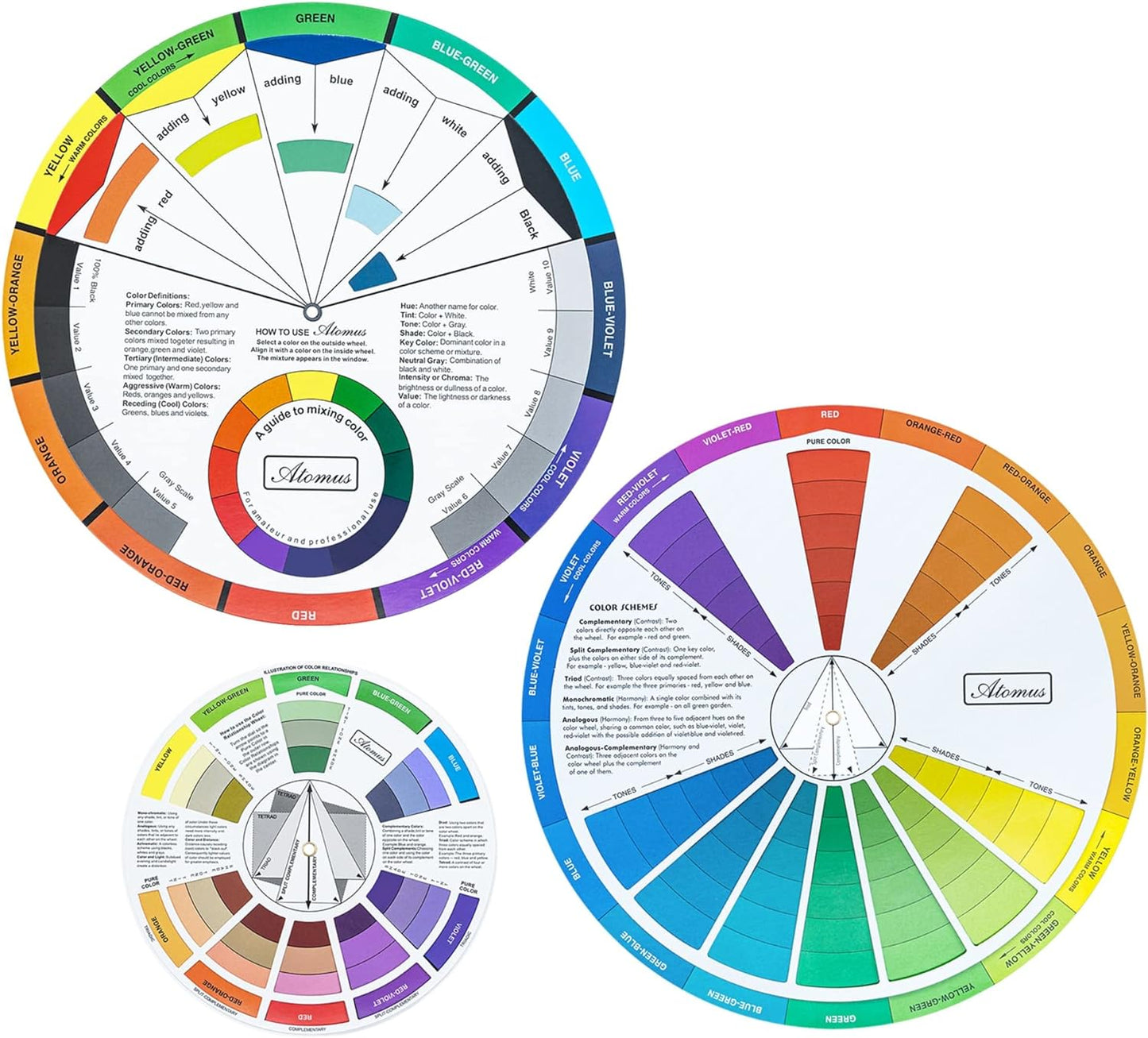 Mcbazel 3 Pieces Color Mixing Guides Wheel, Paint Mixing Learning Guide Art Class Teaching Tool for Makeup Blending Board Chart Mix Colours (3 Sizes)