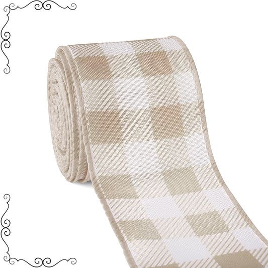 Burlap Ribbon Wired, Farmhouse Buffalo Plaid Ribbon Rustic Fabrics for Gifts Wrapping DIY Crafts Floral Bows Wreath Making Party Supplies Holiday Home Decoration, 2.5 Inch x 10 Yards