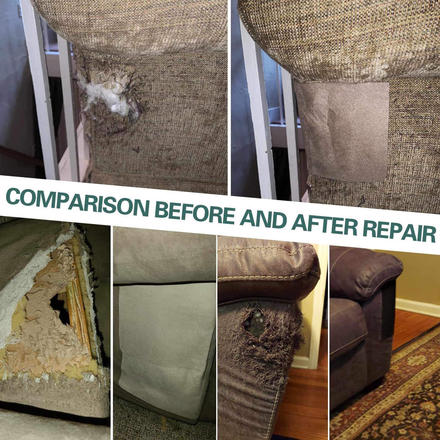 Azobur Couch Patch Repair Fabric,Microfiber Fabric, Self-Adhesive, for Sofa Repair and Upholstery, 2 Pieces, 9.5 x 11 inches (Gray)