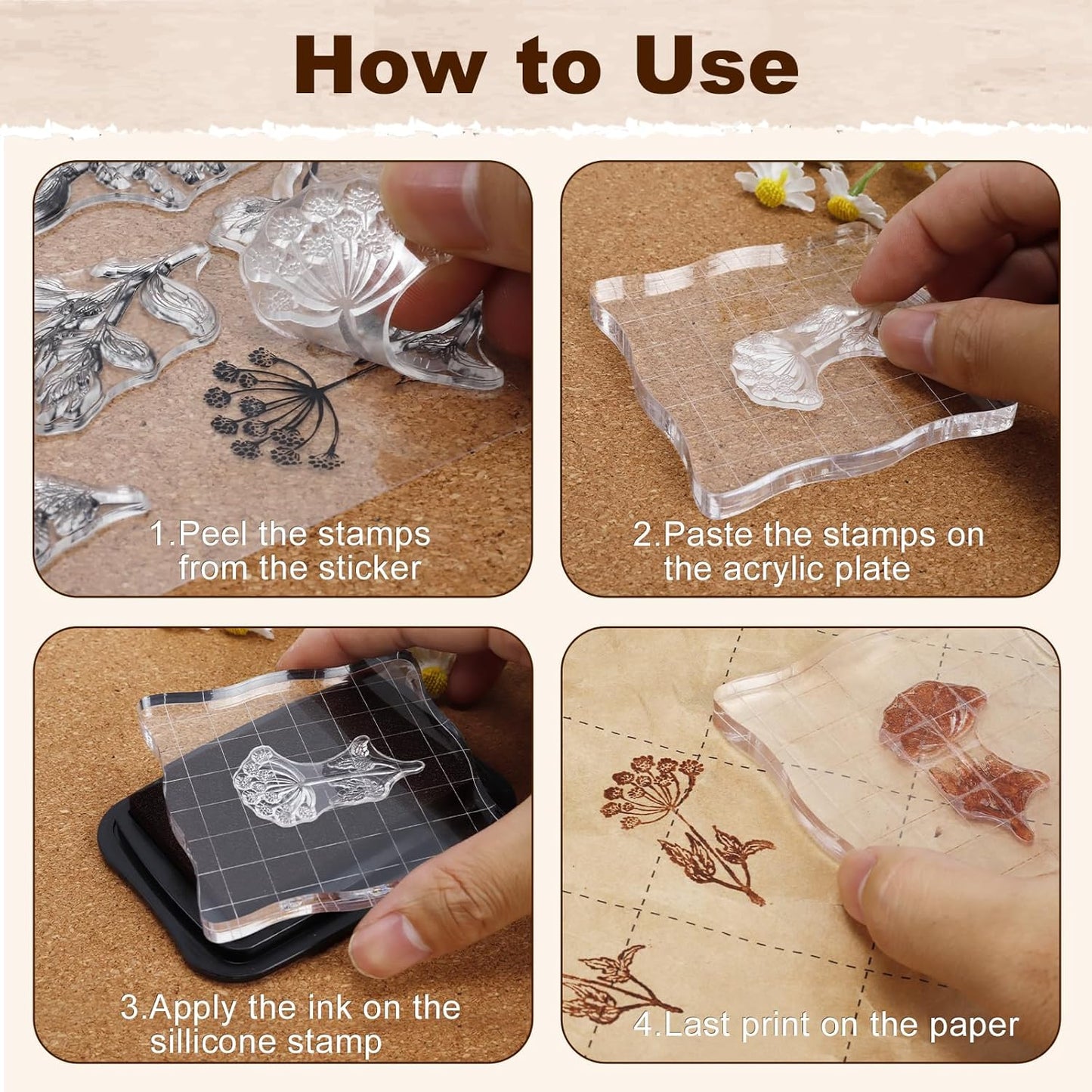UCEC 8 Sheets Flower Clear Stamps for Card Making, Silicone Stamps for Crafting, Flower Stamp Clear Rubber Flowers Vintage Plants and Decoration and DIY Scrapbooking