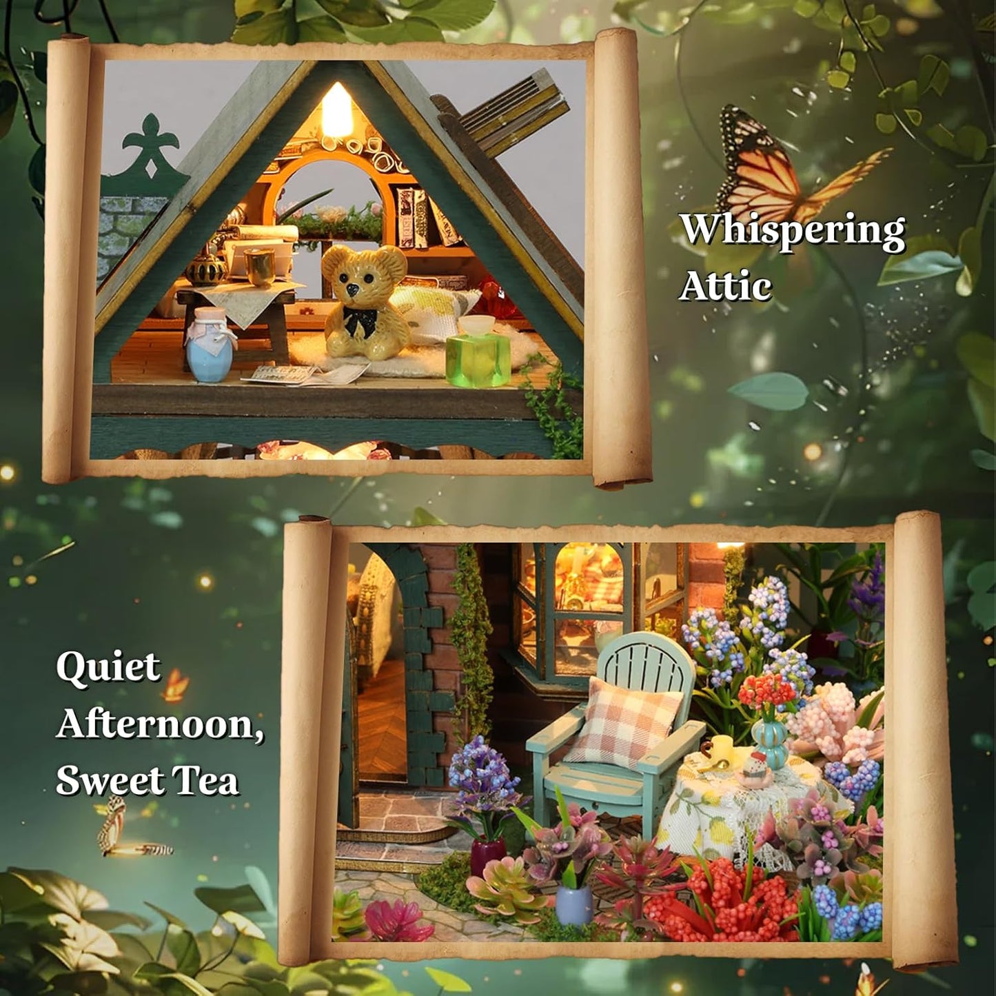 DIY Miniature House Kit, Book Nook Kit for Adult, 3D Wooden Puzzles, Dollhouse Kit with LED Light, Mini Building Kit, Craft Kit for Teen to Build (Elven Garden)