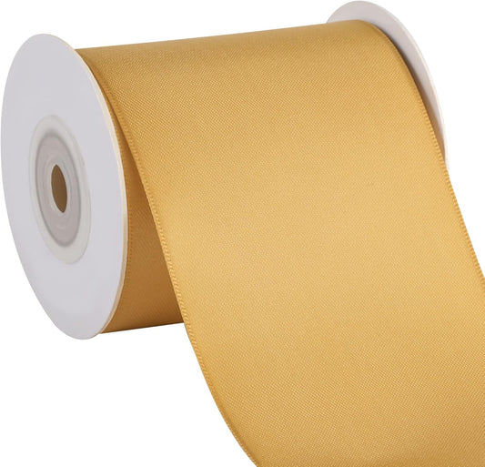 LIUYAXI Old Gold Double Face Satin Ribbon,3" X Continuous 10 Yards,Ribbons Perfect for Chair Sash Wedding Bouquet Sewing Party Decoration Bows Making