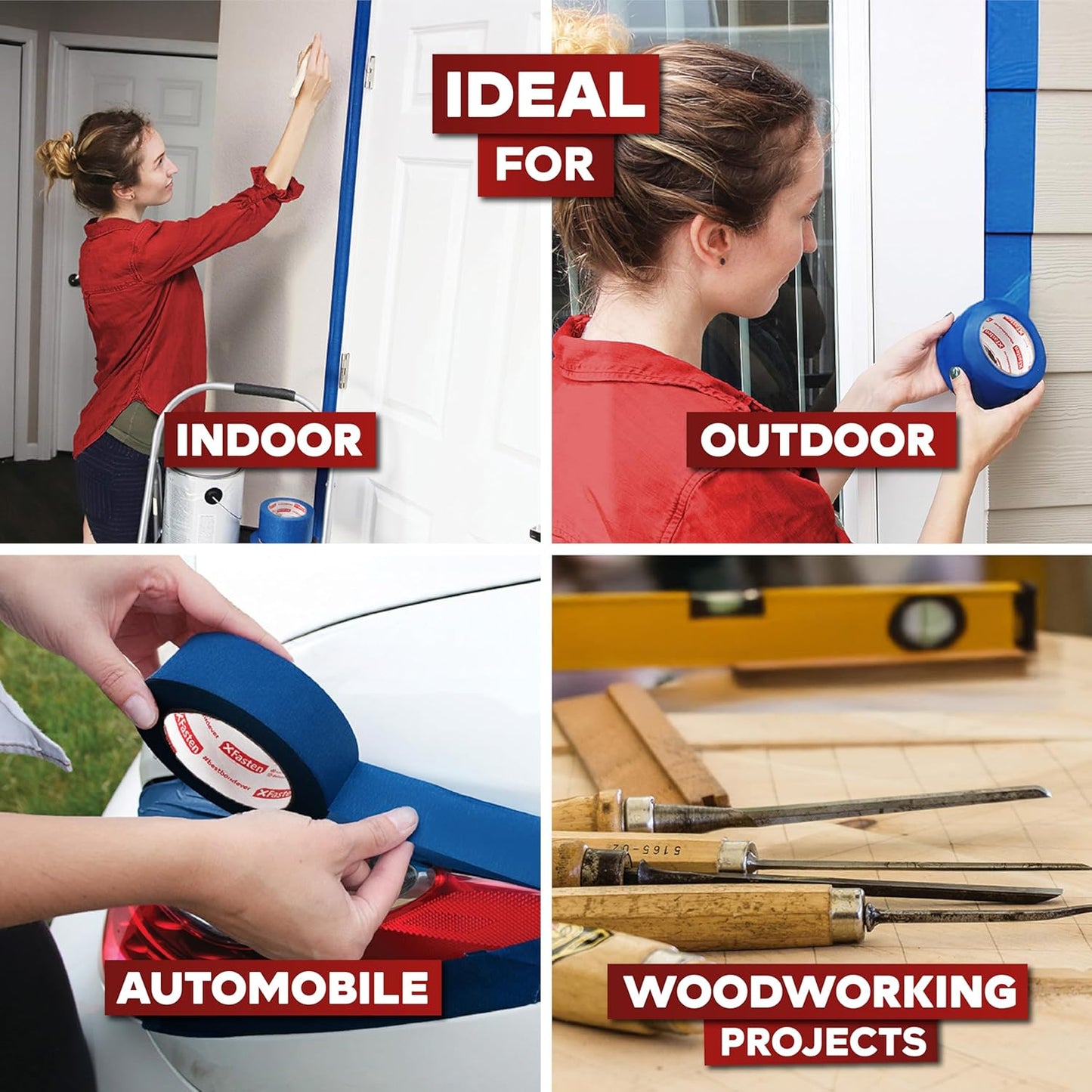 XFasten Blue Painters Tape Bulk, 1.88 Inch x 60 Yards, 1440 Yards Total (24-Pack) Blue Painters Masking Tape Bulk - Sharp Edge Line Technology, Produces Sharp Lines | Residue-Free Wall Trim Tape