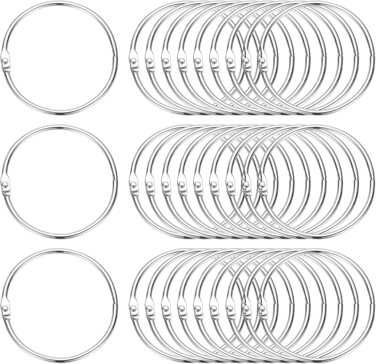 PATIKIL 2.2" x 2.4" Loose Leaf Binder Rings, 30 Pcs Metal Book Rings Nickel Keychain Ring for Paper Index Cards Flash Card Notebook Rings Office Home Book Binder, Silver Tone