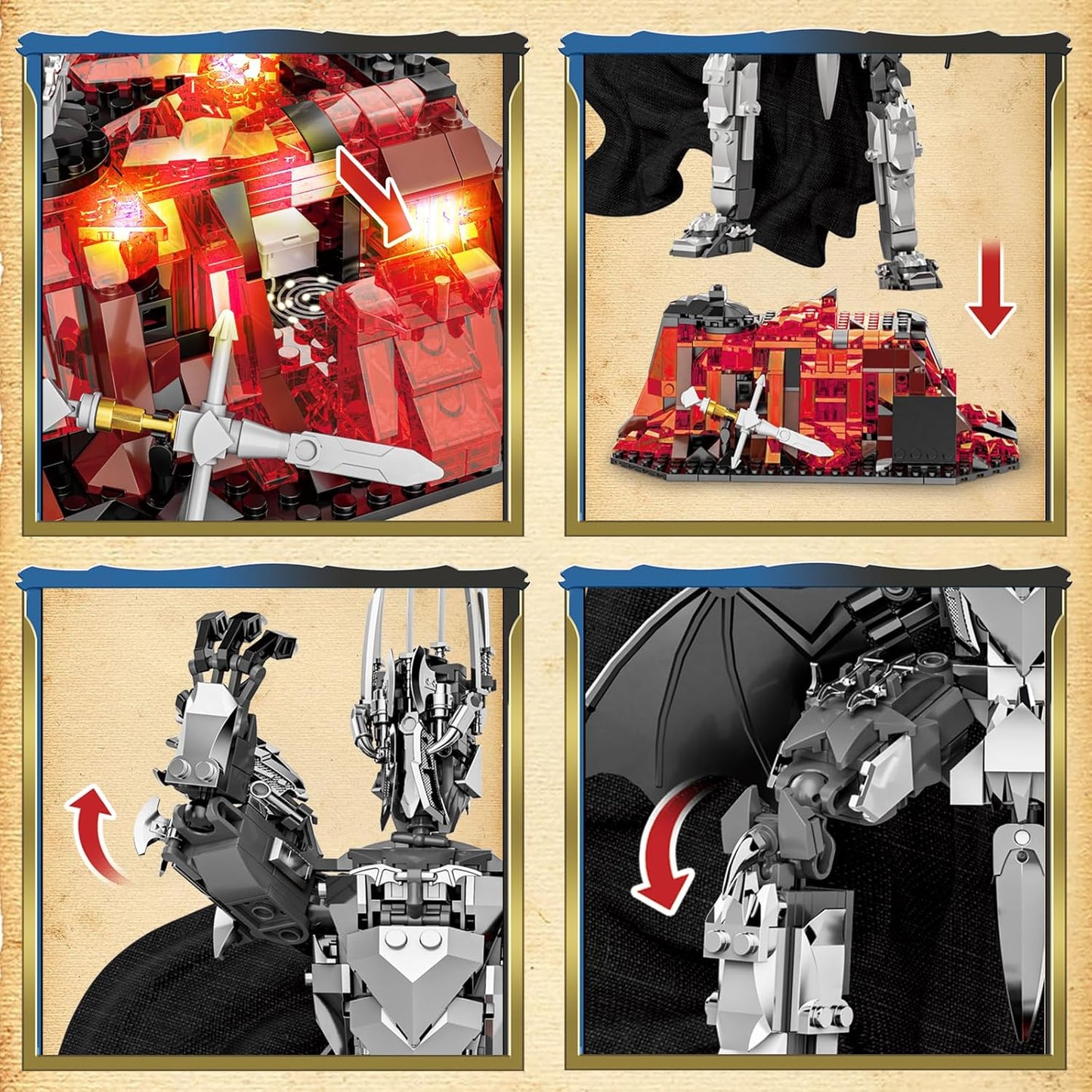 Dark Lord Building Set with Light Magma Base, Creative Demon Mech Display Model, Compatible with Lego Adults, STEM Christmas Birthday Gift Toy for Kids Boys 8-14 (879 PCS)