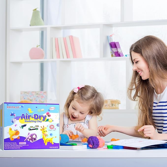 Air Dry Clay 56 Colors, Modeling Clay for Kids, DIY Model Magic Clay, Molding Clay Kit with Sculpting Tools, Non-Sticky Soft and Super Light, Arts and Crafts Gift for Boys Girls Kids