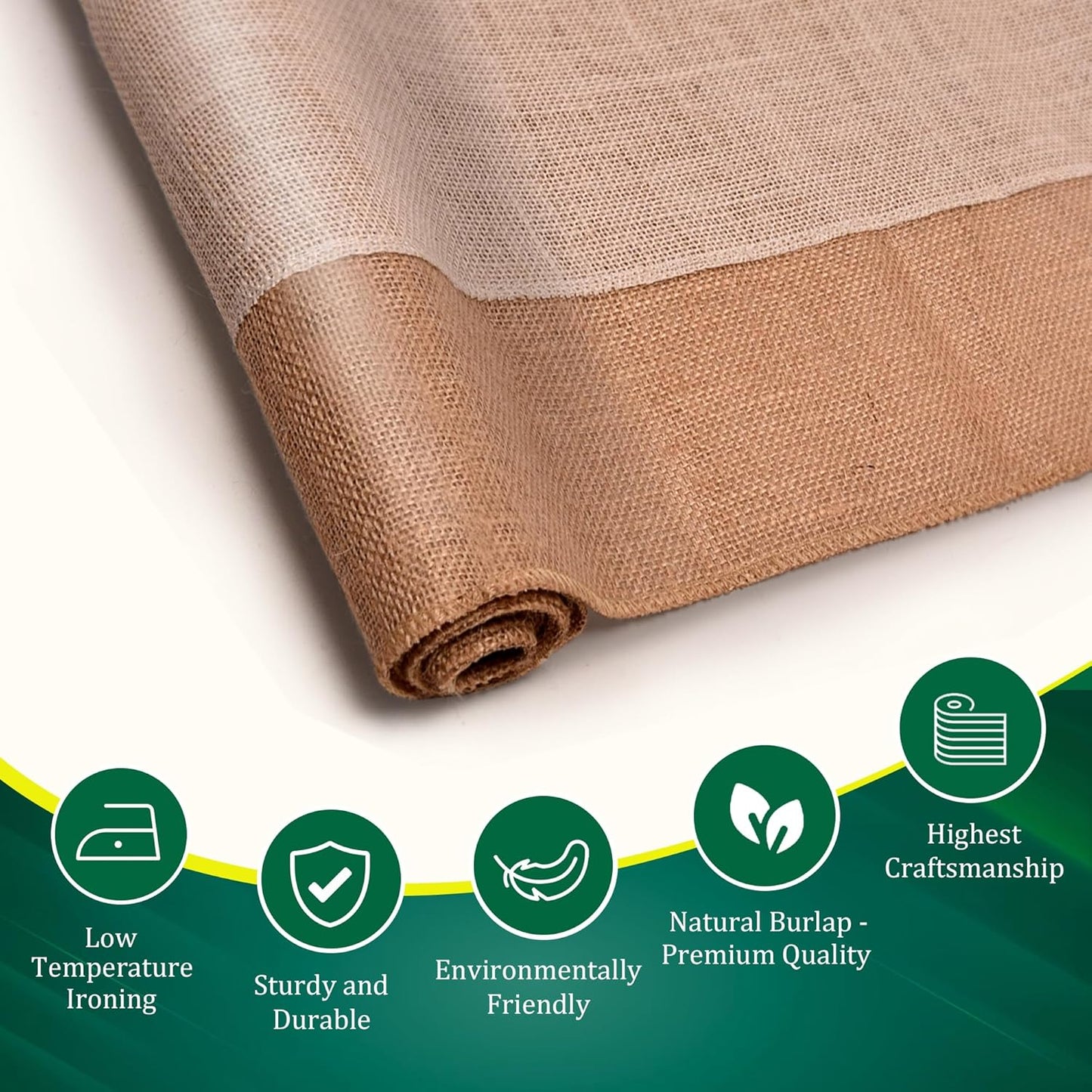 Burlap Table Runners (Pack of 6) – 14”x 72” - No-Fray Finished Edge Burlap Runner – No Odor Farmhouse Style White Stripe on Natural Table Runner - Perfect for Christmas, Wedding, Thanksgiving