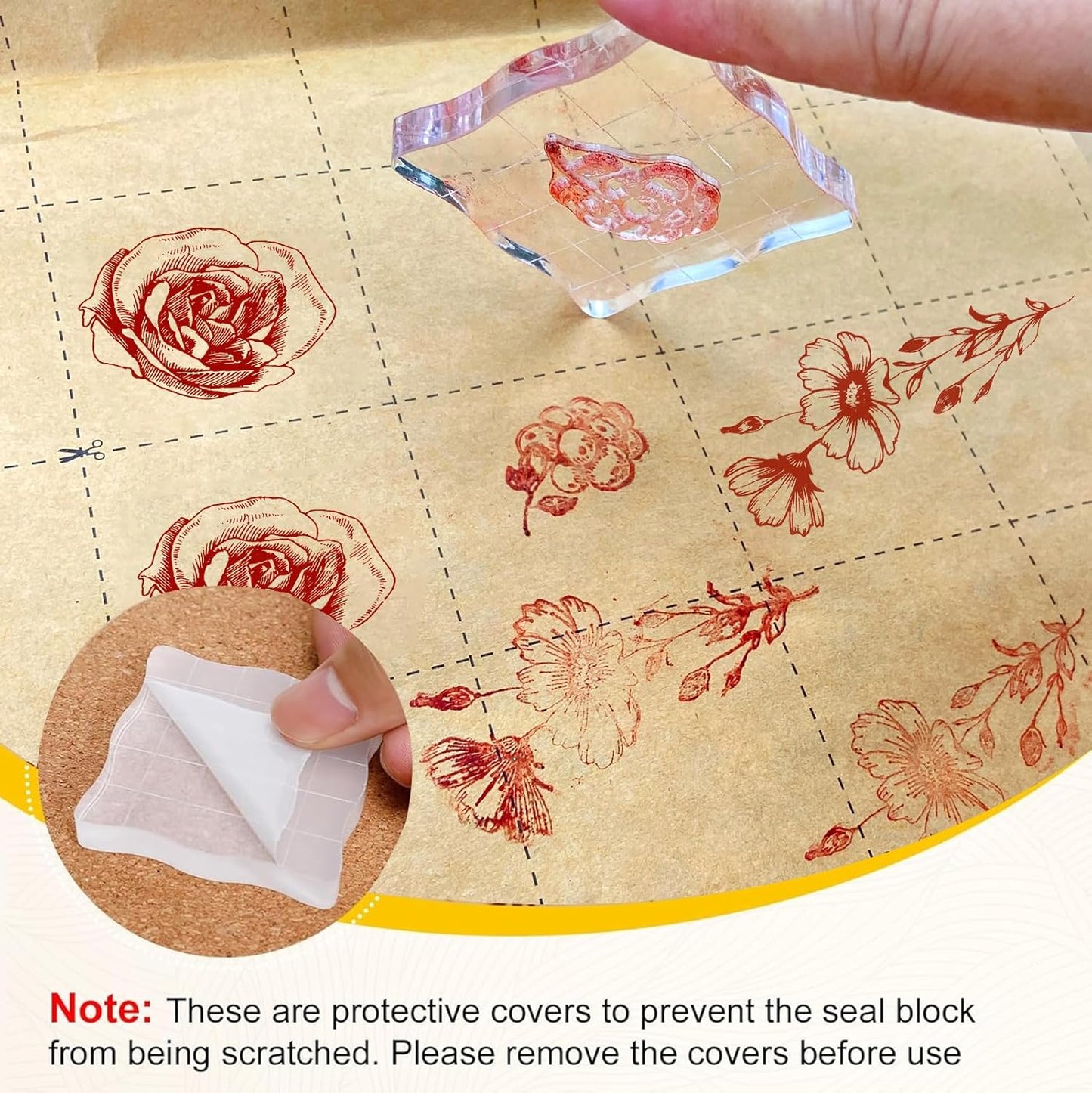 UCEC 4 Sheets Clear Stamps Set for Card Making, 2 Pcs Acrylic Stamp Block (7.5*7.5cm & 5*5cm), Vintage Plants Flowers Rubber Silicone Stamps, Small Clear Stamps for Crafts Decoration DIY Scrapbooking
