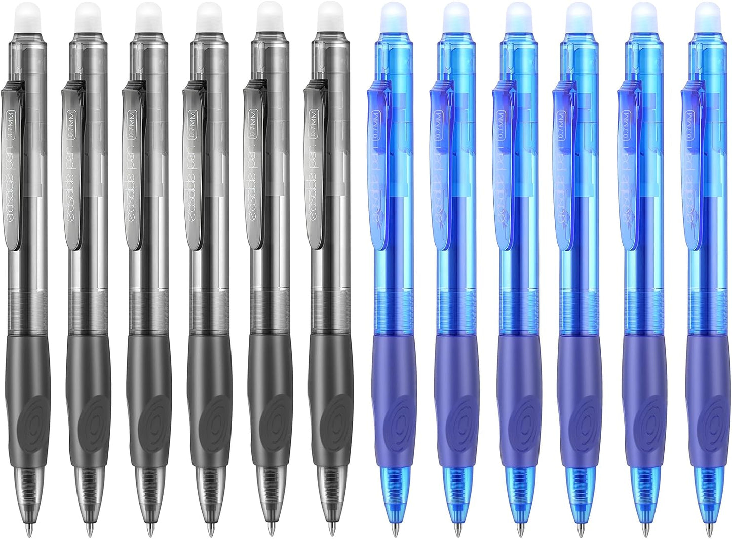 Aozora Erasable Pens Click Fine Point 0.7 mm Retractable Erasable Gel Pens for Completing Sudoku and Crossword Puzzles 12 Pack (Black＆Blue)