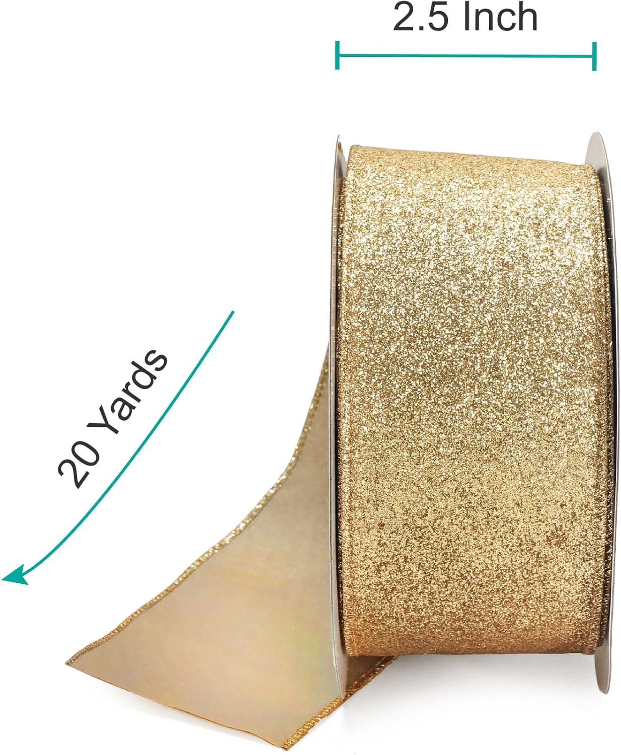 CT CRAFT LLC Glitter Wired Ribbon 2.5" x 20 Yards Light Gold for Christmas Home Decor Bow Gift Wrapping DIY Crafts Wreath