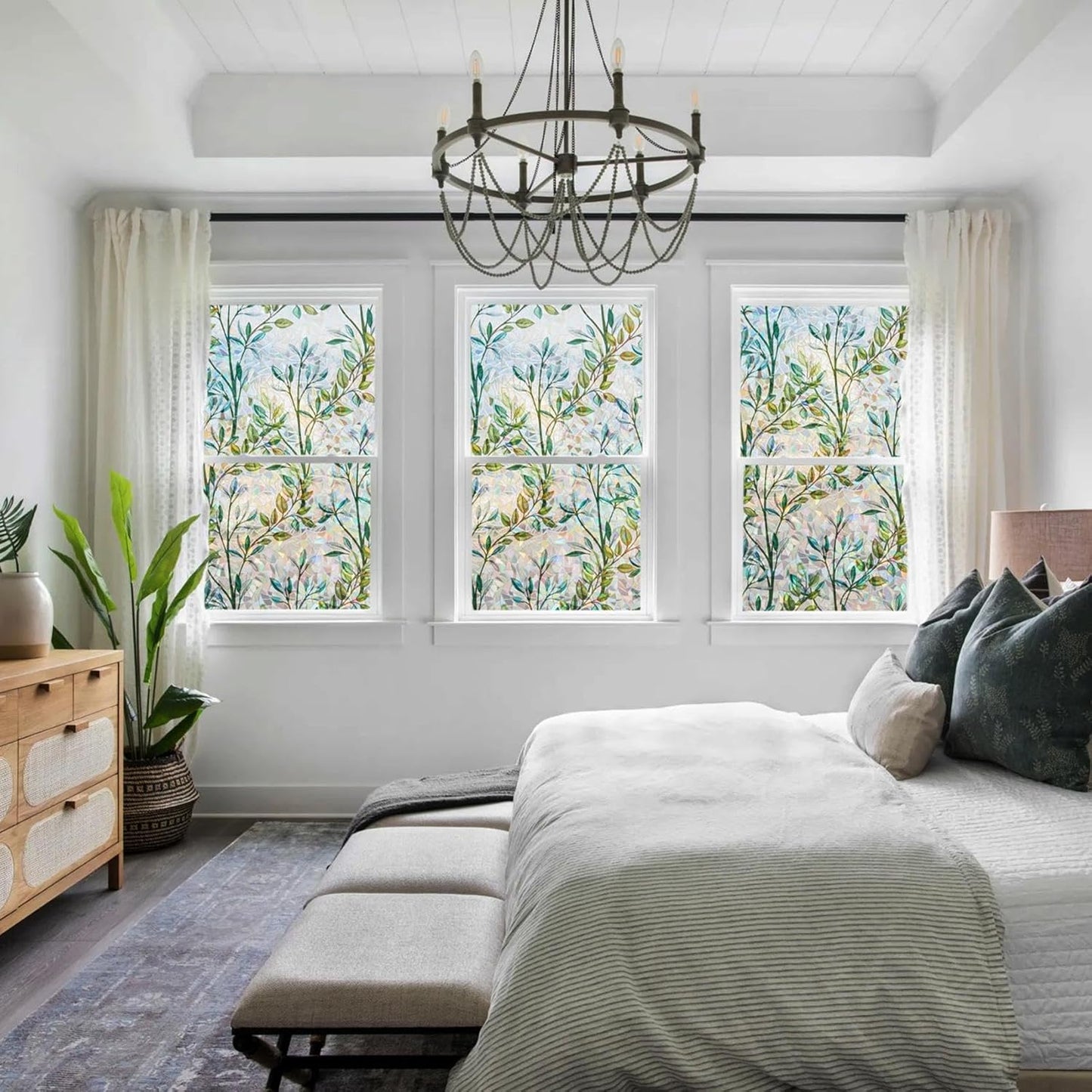 Finnez Window Privacy Film 3D Static Cling Window Film, No Glue Heat Control & 96% UV Blocking for Home Office, Decorative Frosted Glass Cover 35.4 Inch x 6.5 Feet