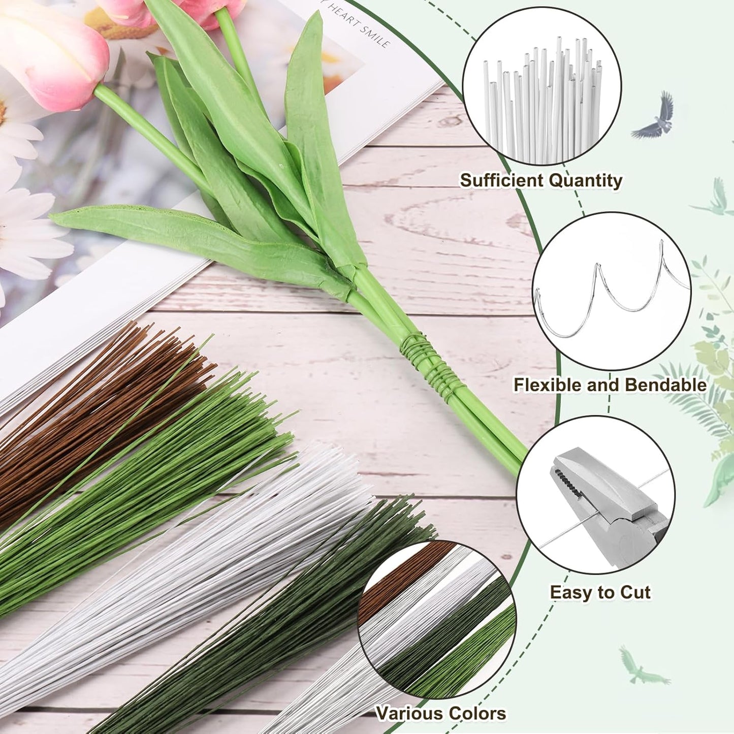 PATIKIL 32 Inch 22 Gauge Floral Stem Wire, 4 Pack/160 Pieces Bouquet Stem Paper Wrapped for DIY Crafts Flower Arrangements, White