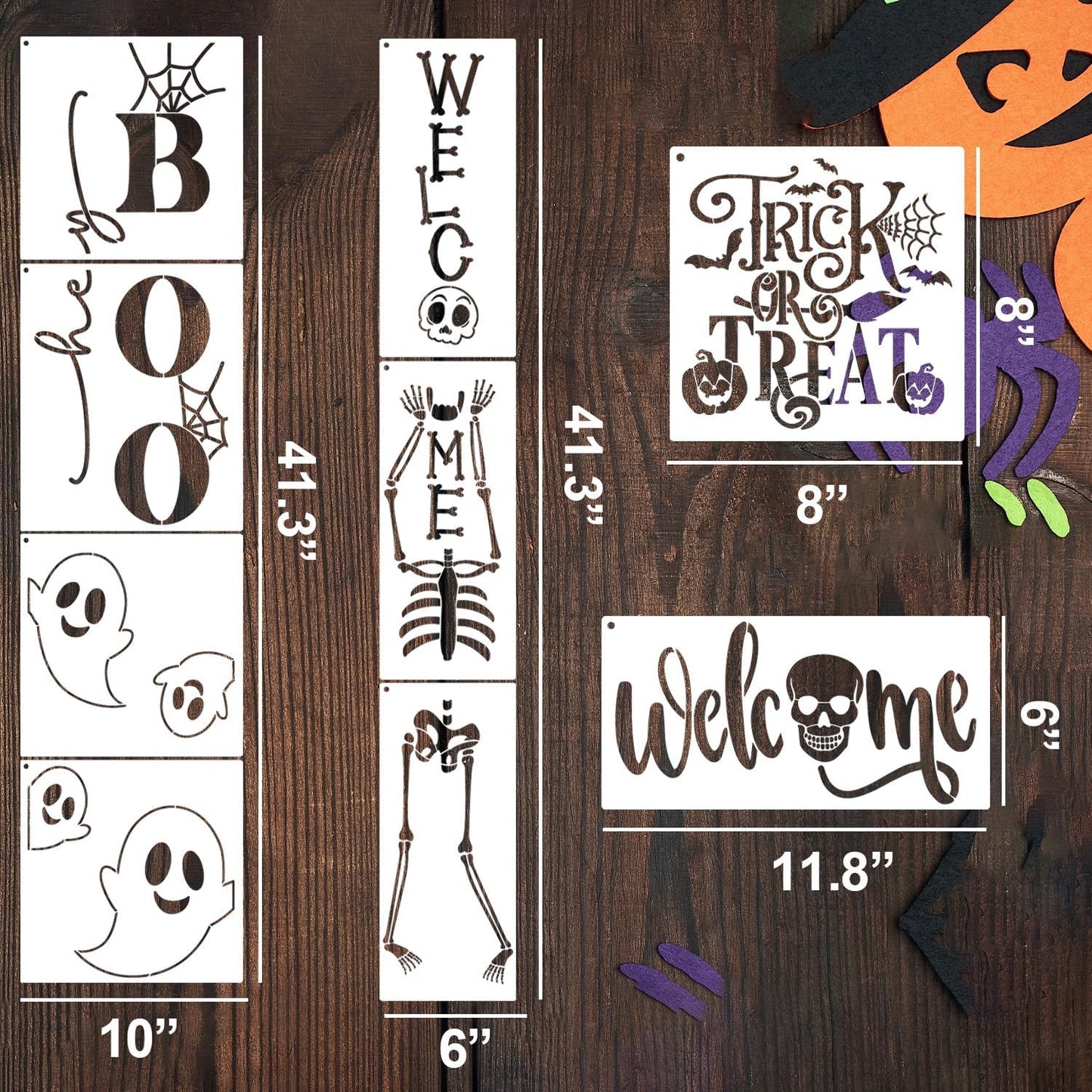 Halloween Stencils for Painting Large Skeleton Welcome Stencil for Porch Sign Reusable Ghost Boo Trick or Treat Templates for Wood Walls Windows Door Mat Fabric Door Hanger