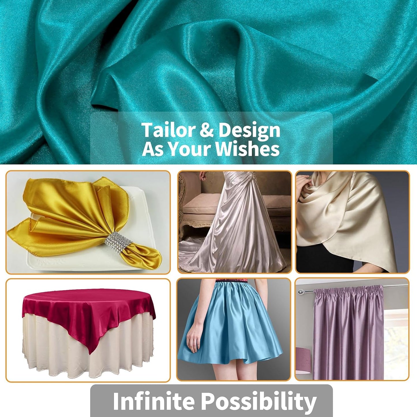 RUDONG M Teal Satin Fabric by The Yard, 5 Yard x 60 Inch Wide Silky Charmeuse Satin Fabric, Soft Satin Fabric for Wedding Decorations, Bridal Dress, Sewing, Accessories, DIY Crafts