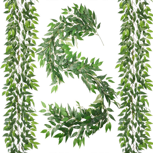 Artificial Italian Ruscus Vines, 3Pcs/75 Silk Vine Garland with Green Leaves, Fake Hanging Plants Greenery Decor for Home, Bedroom, Wall, Party, Wedding Decoration(75inch/3pcs/Vines)