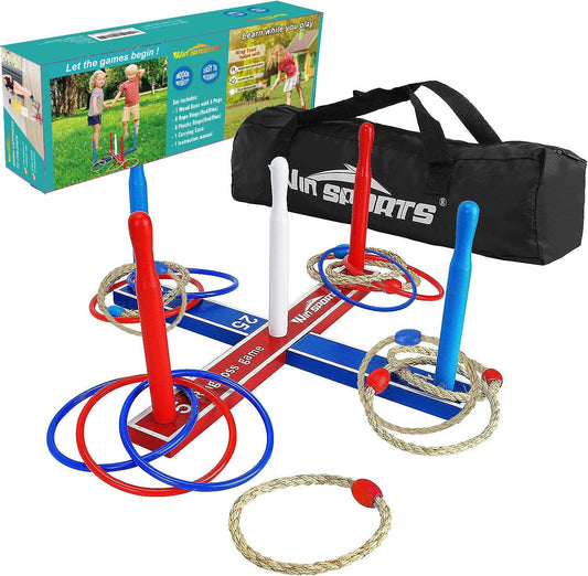 Premium Wooden Ring Toss Game Set - Win SPORTS Throwing Game Indoor Outdoor Games for Kids & Adults,Includes Wood Base,Fun Family or Friends Game
