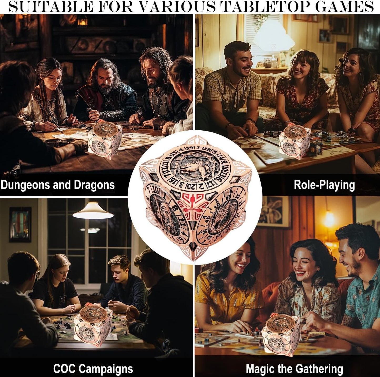 6 Sided Spinner DND Dice - Metal D4 D6 D8 D10 D10% D12 D20 All in One D&D Set - Cool Role Playing Gifts for Dungeons and Dragons TRPG MTG Games Lover Players Red Copper