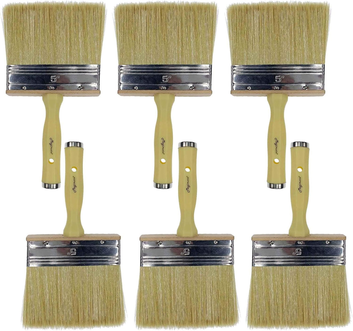 Paint Brush 5 inch, Shed and Fence Stain Block Brush with Screwed Handle for Decks, Walls and Heavy-Duty Painting Projects, Poly/Bristle Blended(6-Pieces)