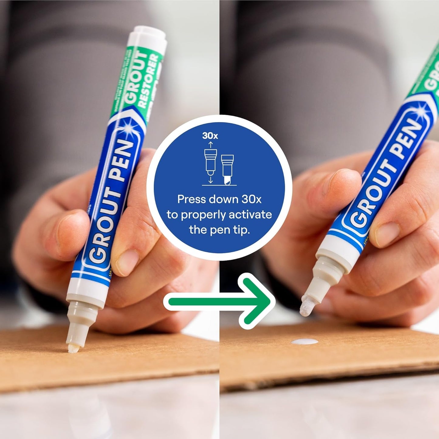 Grout Pen Light Grey Tile Paint Marker: Waterproof Grout Paint, Tile Grout Colorant and Sealer Pen - Light Grey, Wide 15mm Tip (20mL)