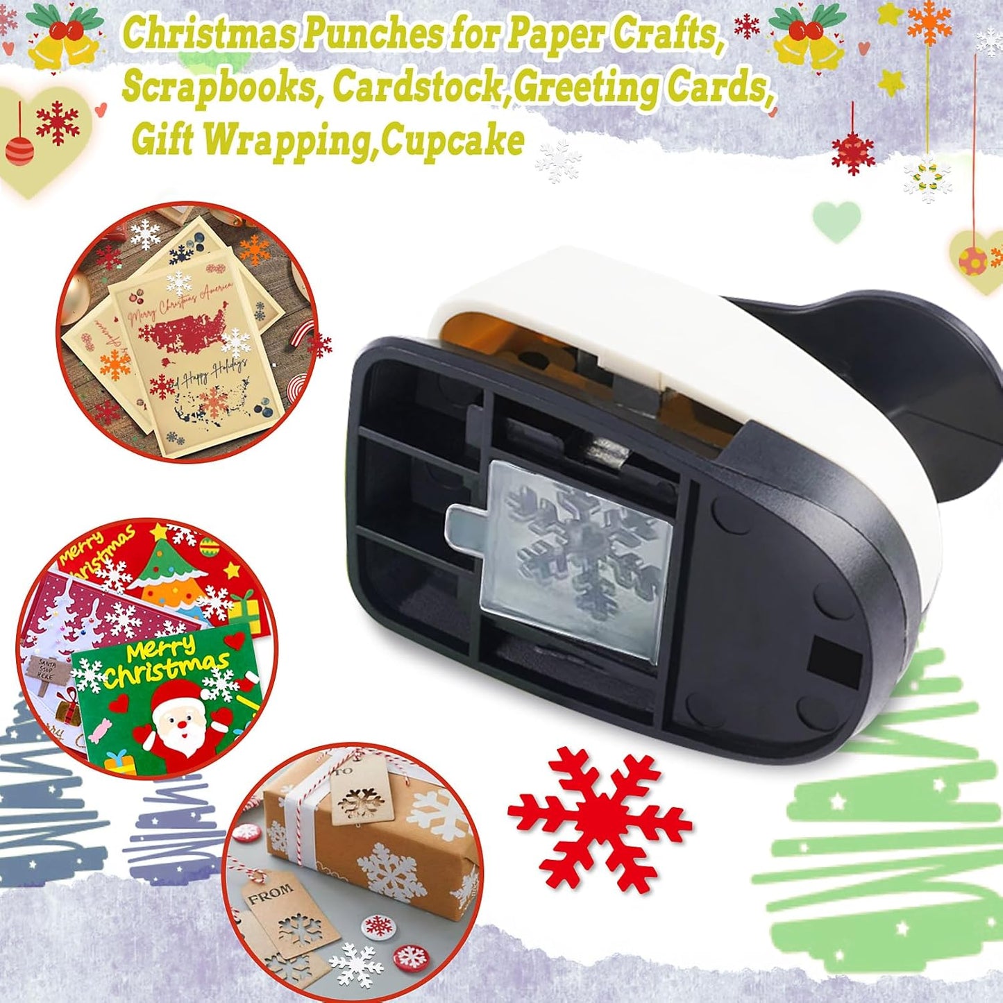 Snowflakes Punch for Crafting, 1 Inch Christmas Punch, Paper Punches for Christmas, Snowflakes Hole Punches, Snowflake Crafts Puncher for Handmade Scrapbook Cards